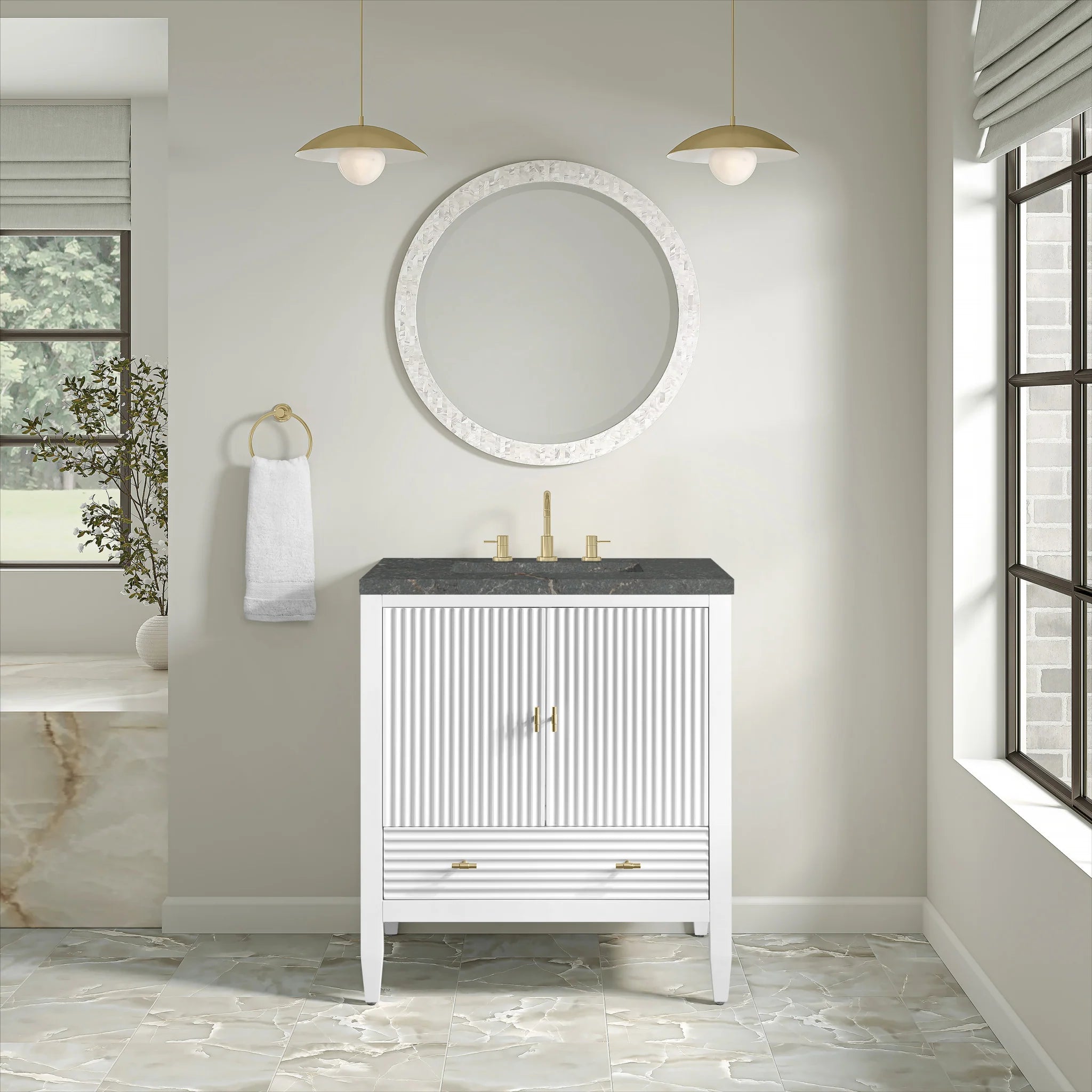 30" Myrrin Single Vanity in Bright White by James Martin Vanities-Parisien Bleu Silestone 1