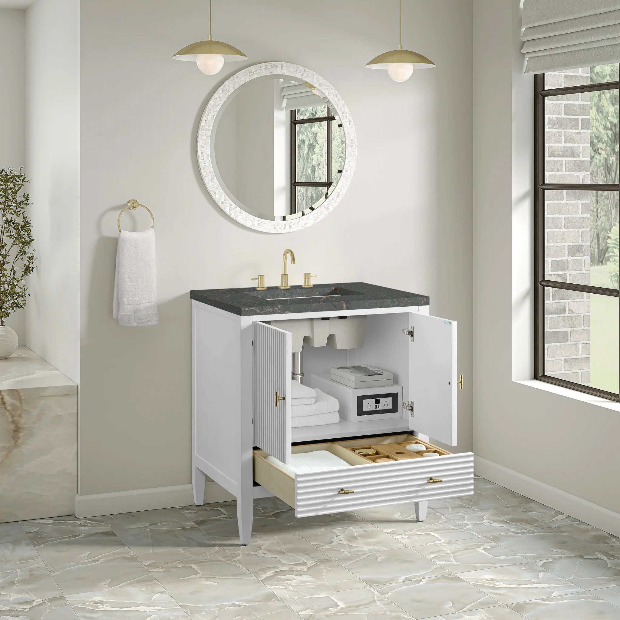 30" Myrrin Single Vanity in Bright White by James Martin Vanities-Parisien Bleu Silestone 3