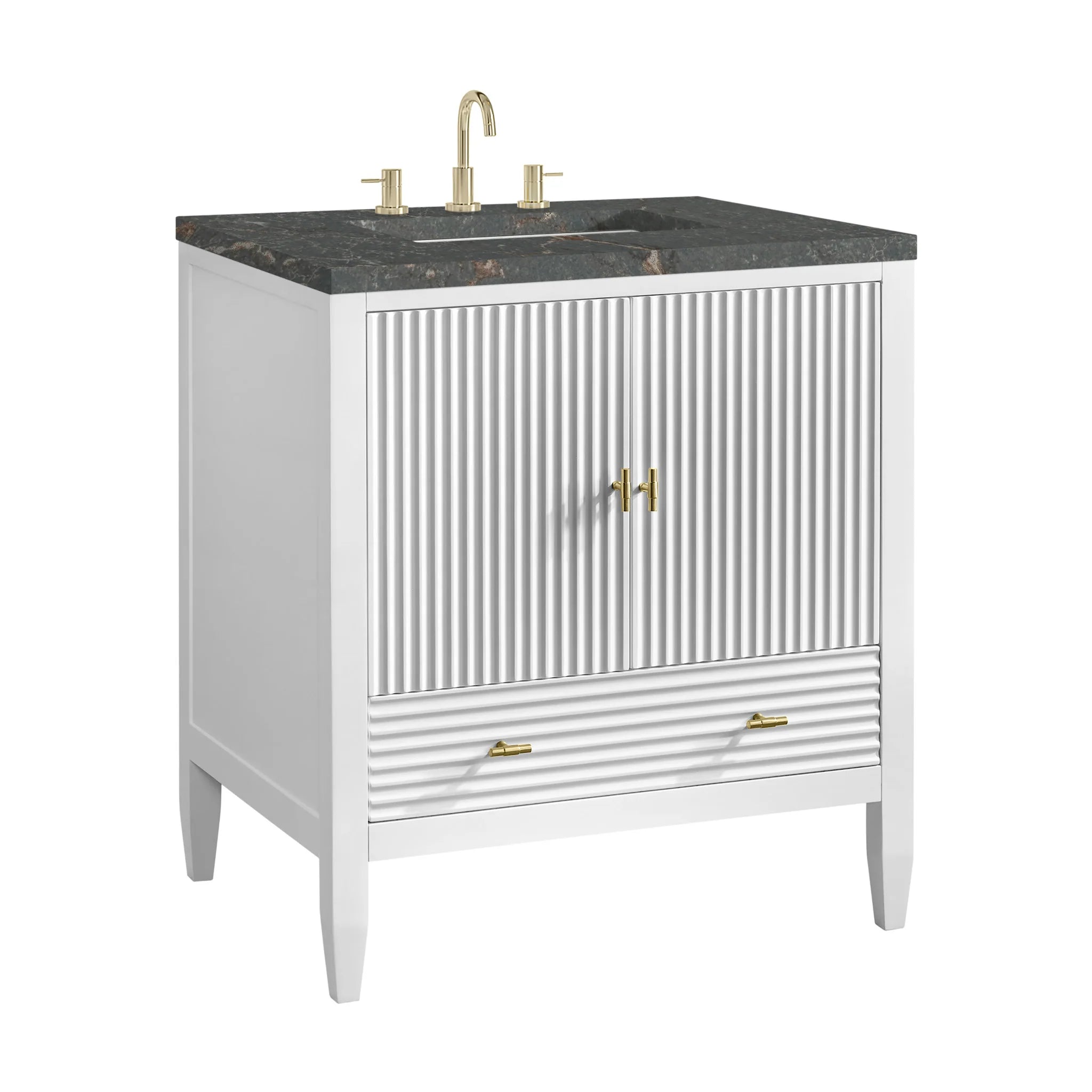 30" Myrrin Single Vanity in Bright White by James Martin Vanities-Parisien Bleu Silestone 9