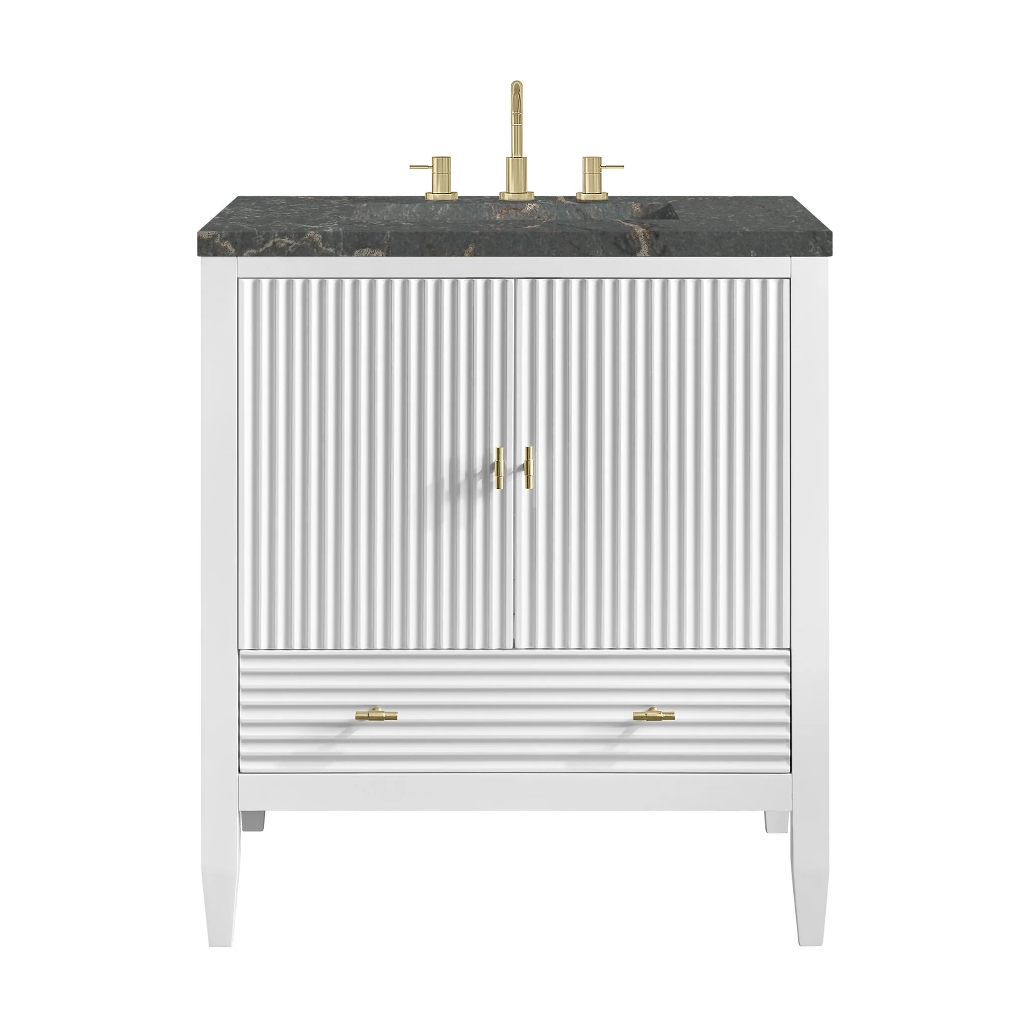 30" Myrrin Single Vanity in Bright White by James Martin Vanities-Parisien Bleu Silestone