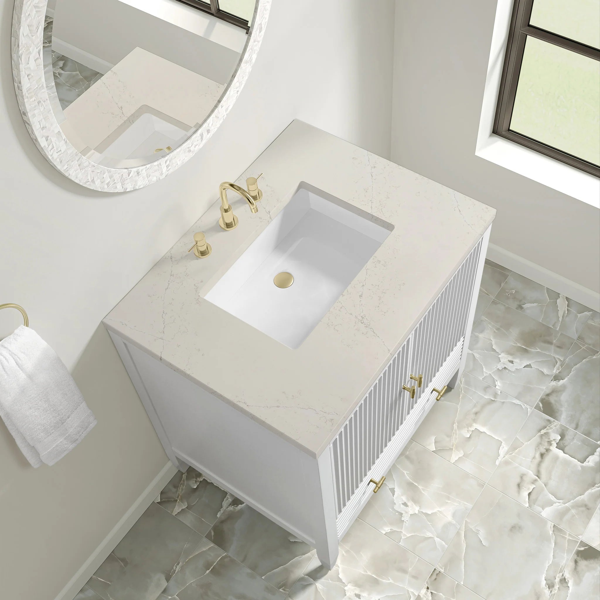 30" Myrrin Single Vanity in Bright White by James Martin Vanities-Siberian Silestone 5
