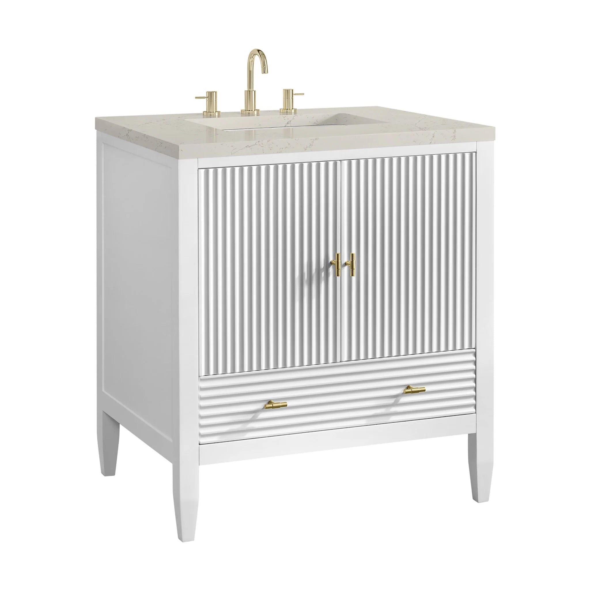 30" Myrrin Single Vanity in Bright White by James Martin Vanities-Siberian Silestone 9