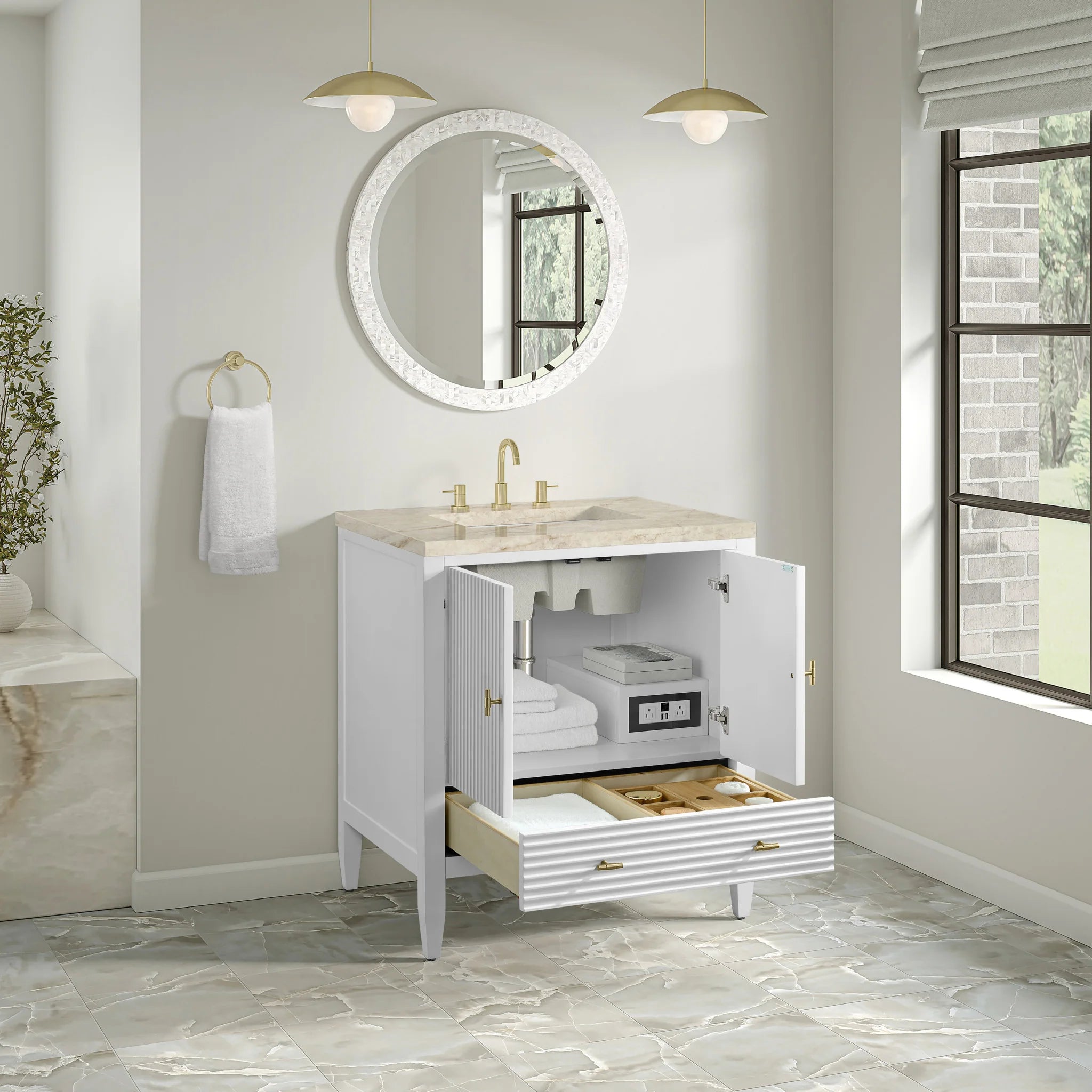 30" Myrrin Single Vanity in Bright White by James Martin Vanities-Tajnar Eclos 3