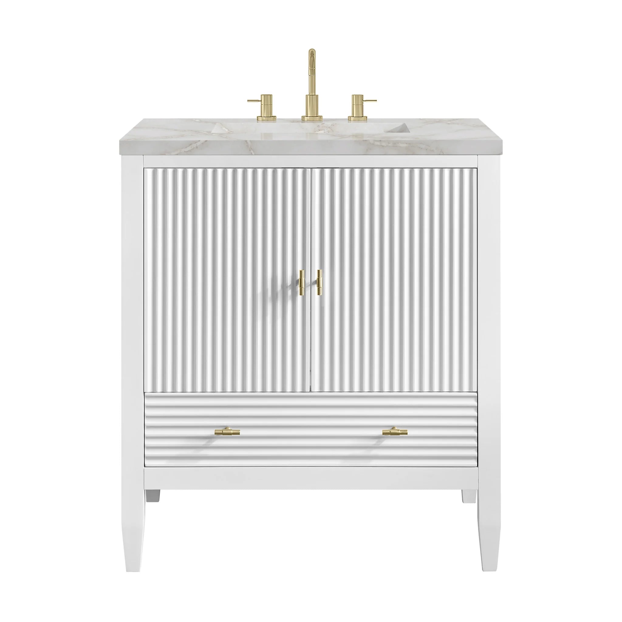 30" Myrrin Single Vanity in Bright White by James Martin Vanities-Victorian Silver Silestone