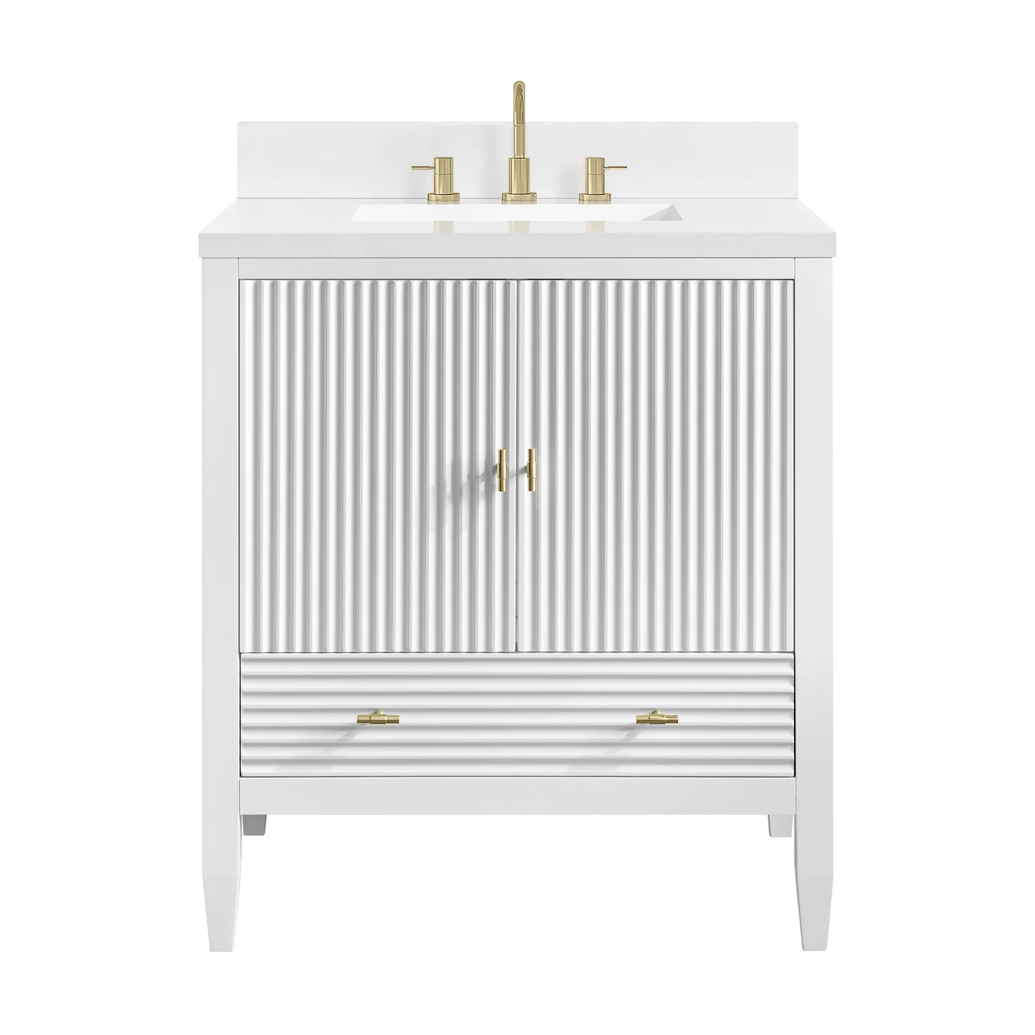 30" Myrrin Single Vanity in Bright White by James Martin Vanities-White Zeus Silestone 1