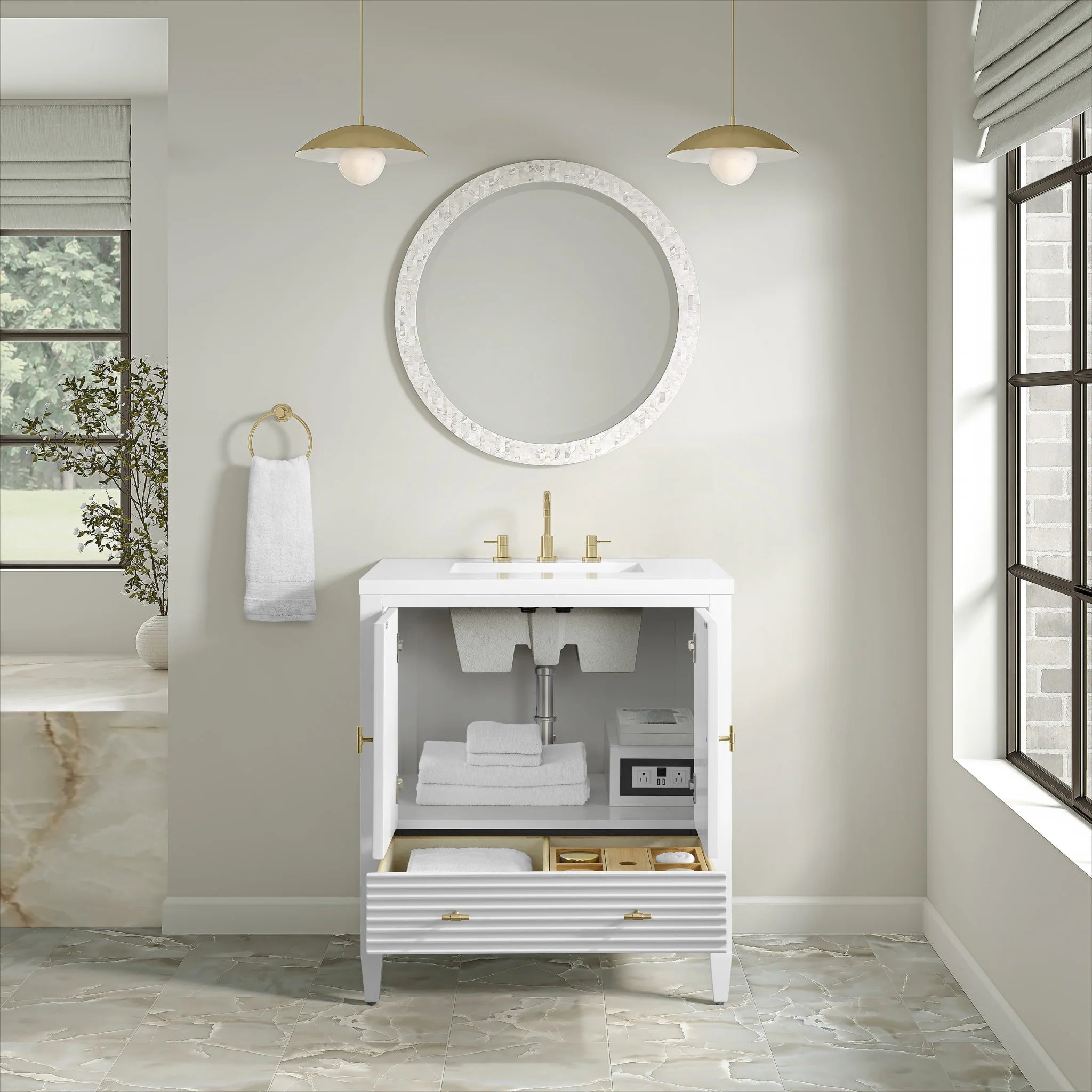 30" Myrrin Single Vanity in Bright White by James Martin Vanities-White Zeus Silestone 7