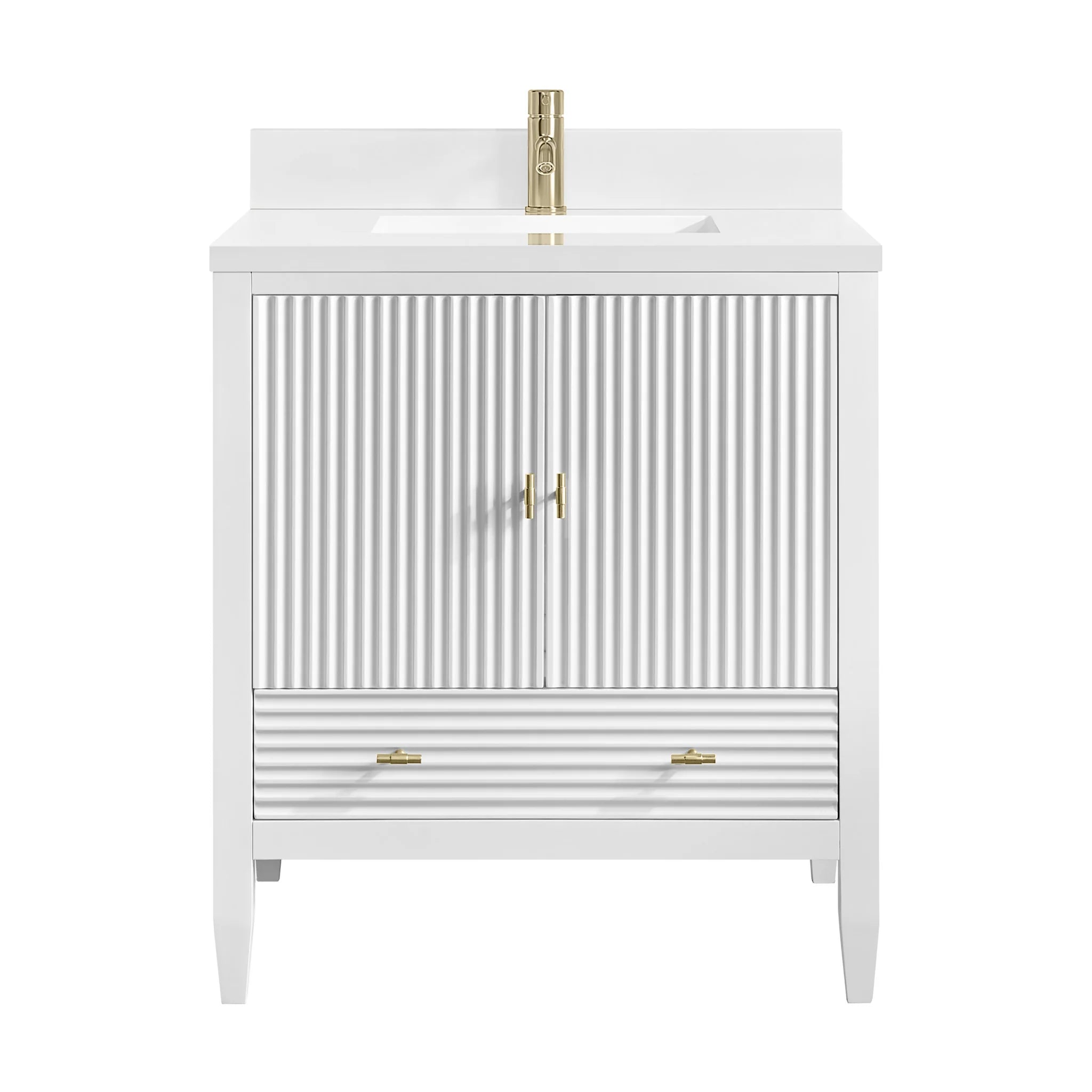30" Myrrin Single Vanity in Bright White by James Martin Vanities-White Zeus Silestone & Backsplash 1