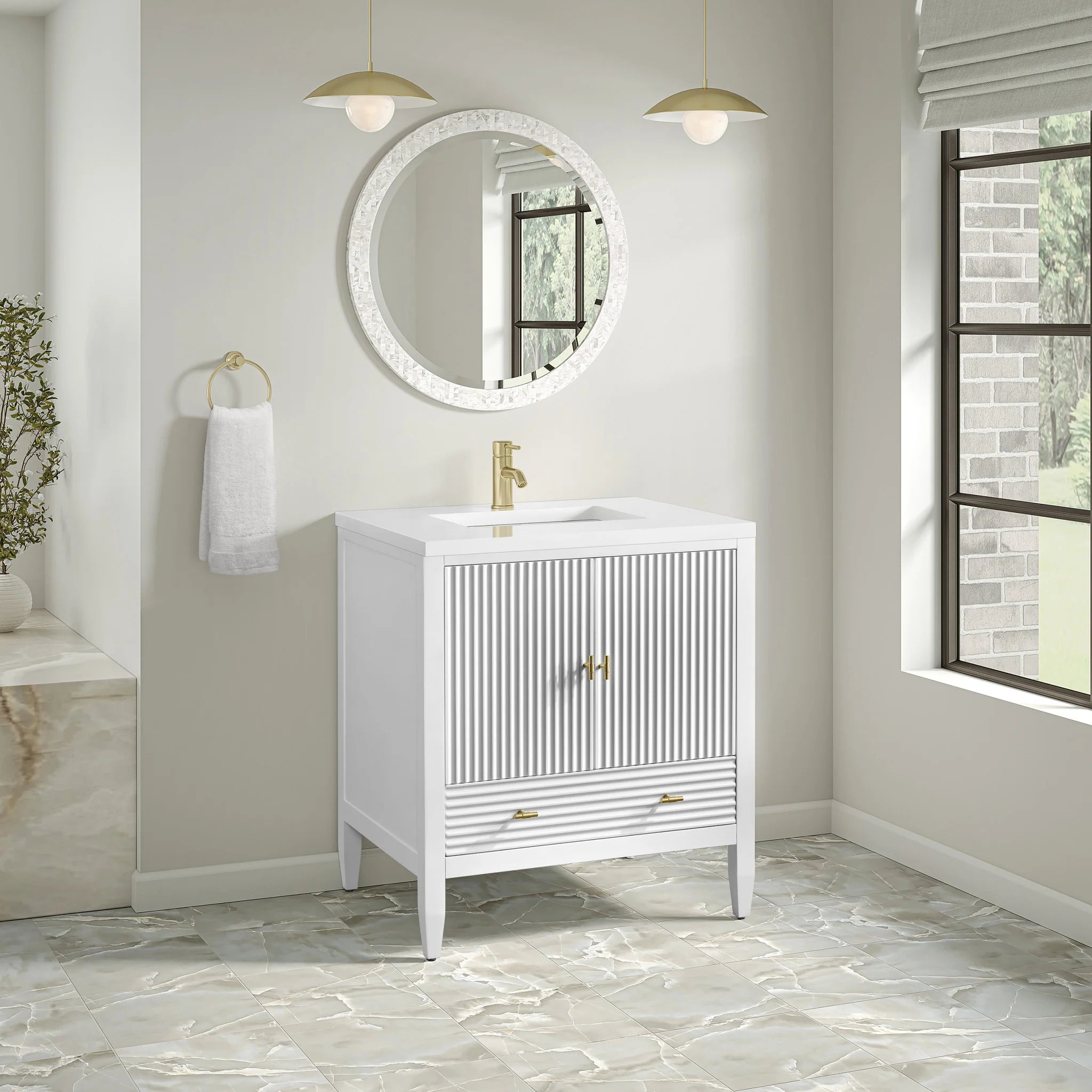 30" Myrrin Single Vanity in Bright White by James Martin Vanities-White Zeus Silestone & Backsplash 5