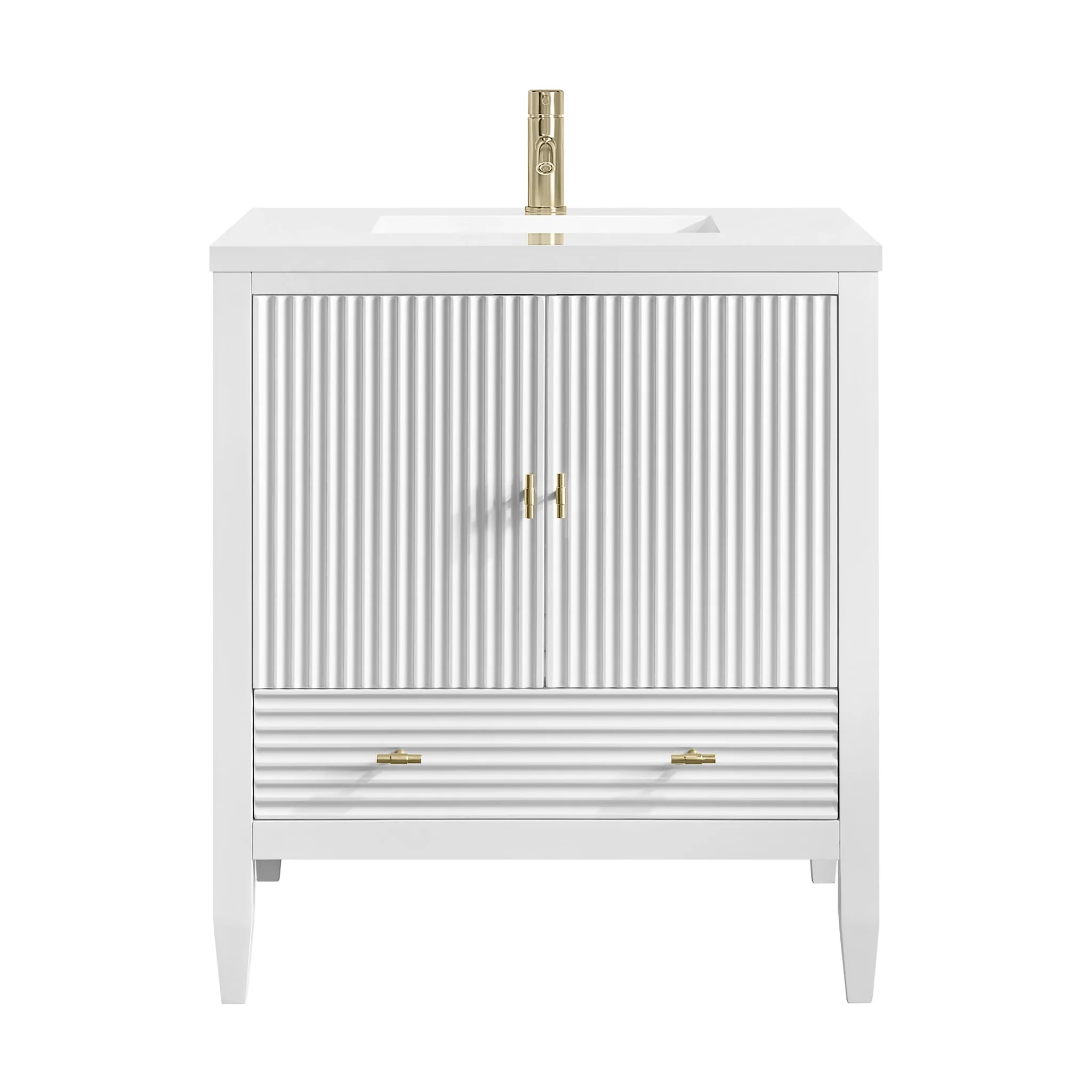 30" Myrrin Single Vanity in Bright White by James Martin Vanities-White Zeus Silestone & Backsplash
