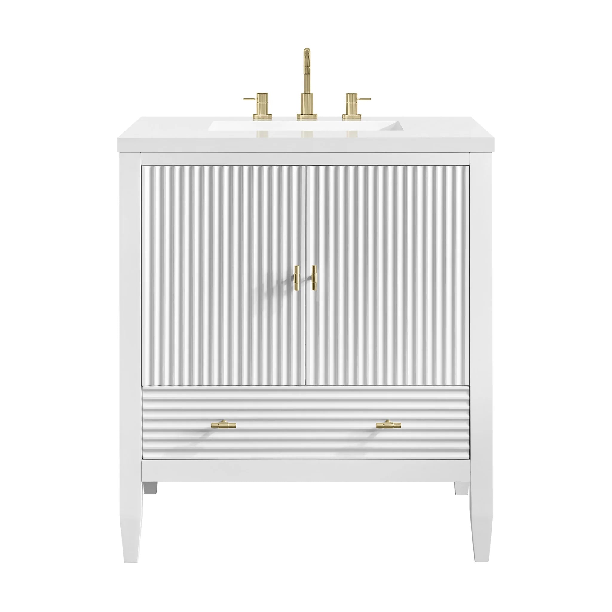30" Myrrin Single Vanity in Bright White by James Martin Vanities-White Zeus Silestone