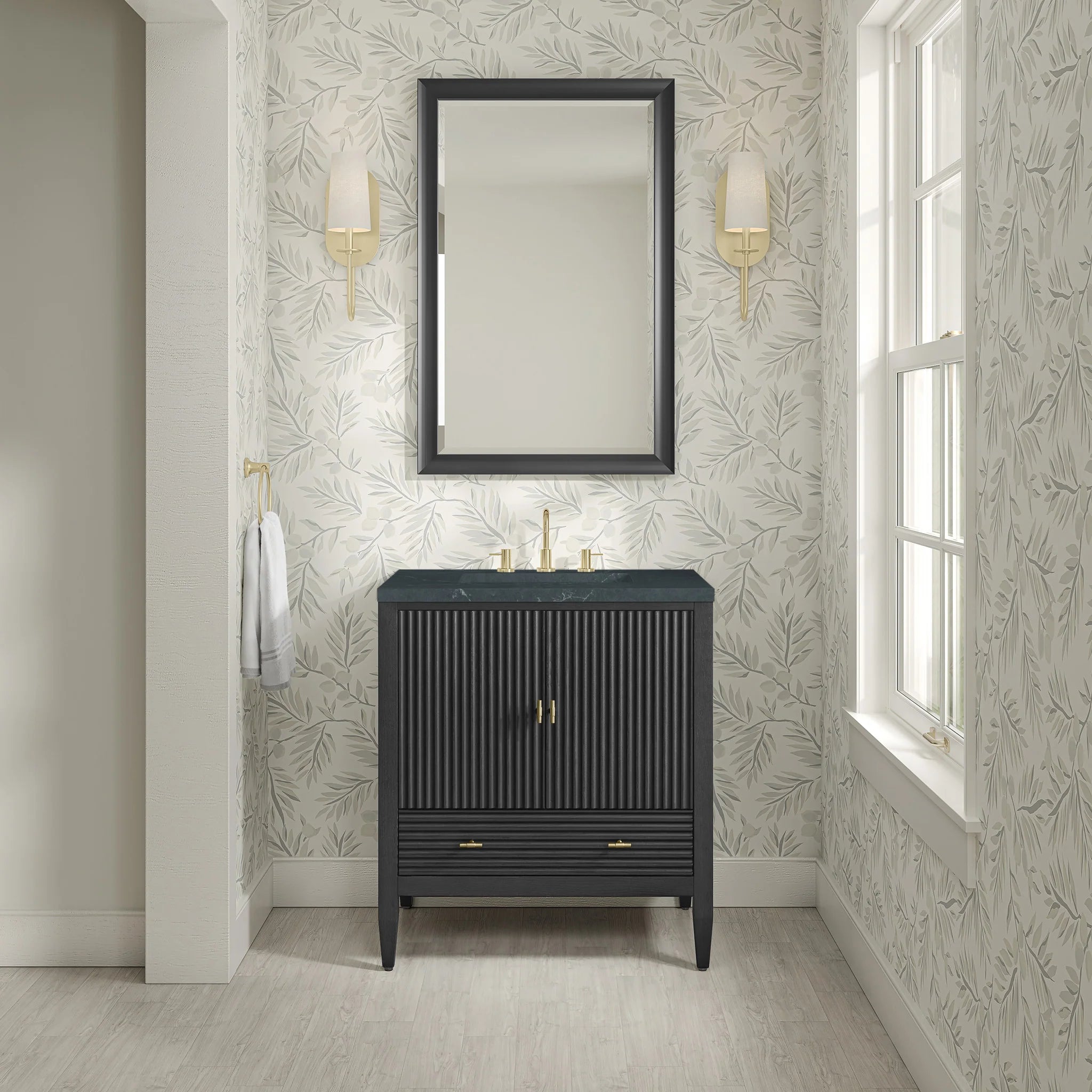 30" Myrrin Single Vanity in Carbon Oak by James Martin Vanities-Charcoal Soapstone Silestone 1