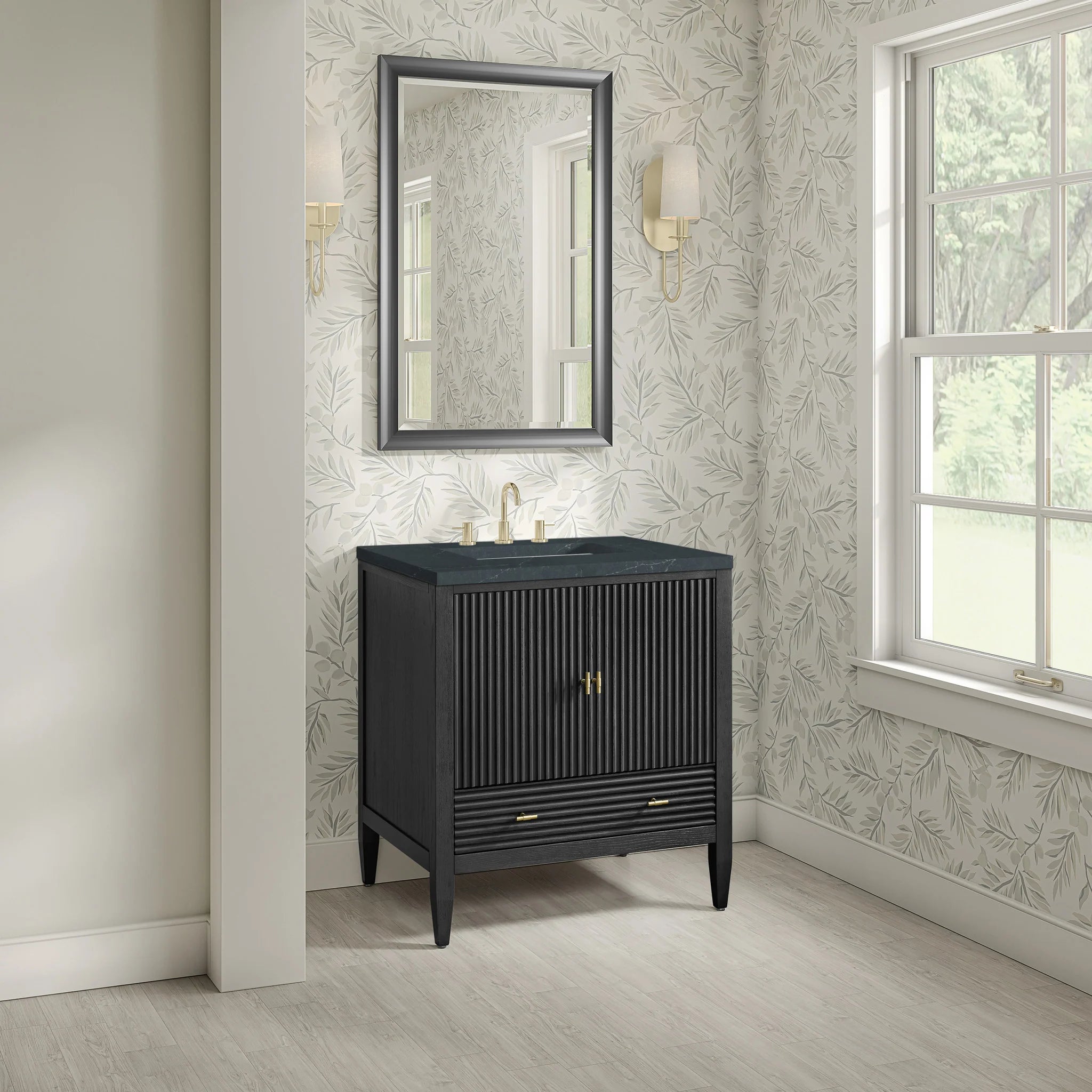 30" Myrrin Single Vanity in Carbon Oak by James Martin Vanities-Charcoal Soapstone Silestone 2