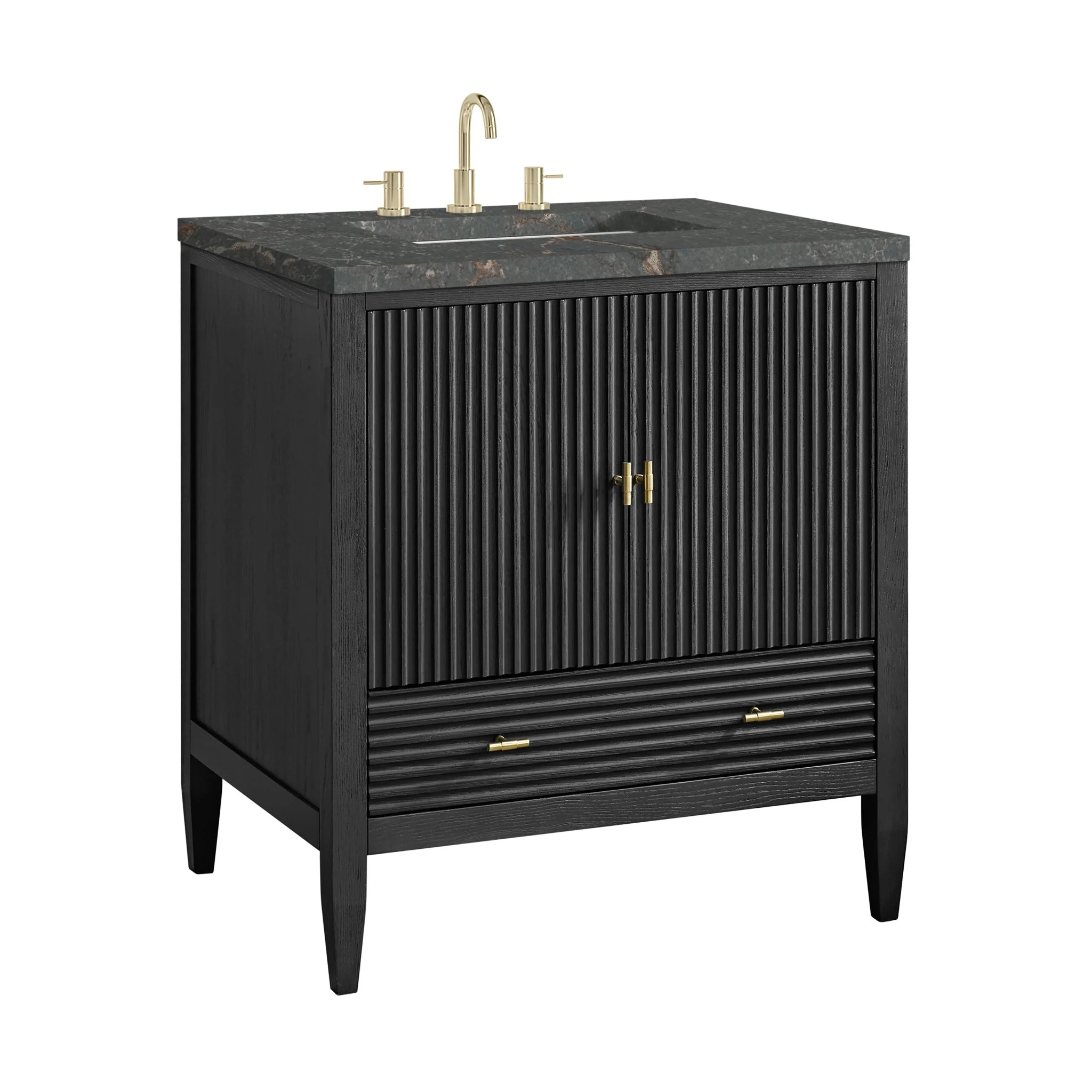 30" Myrrin Single Vanity in Carbon Oak by James Martin Vanities-Parisien Bleu Silestone 9