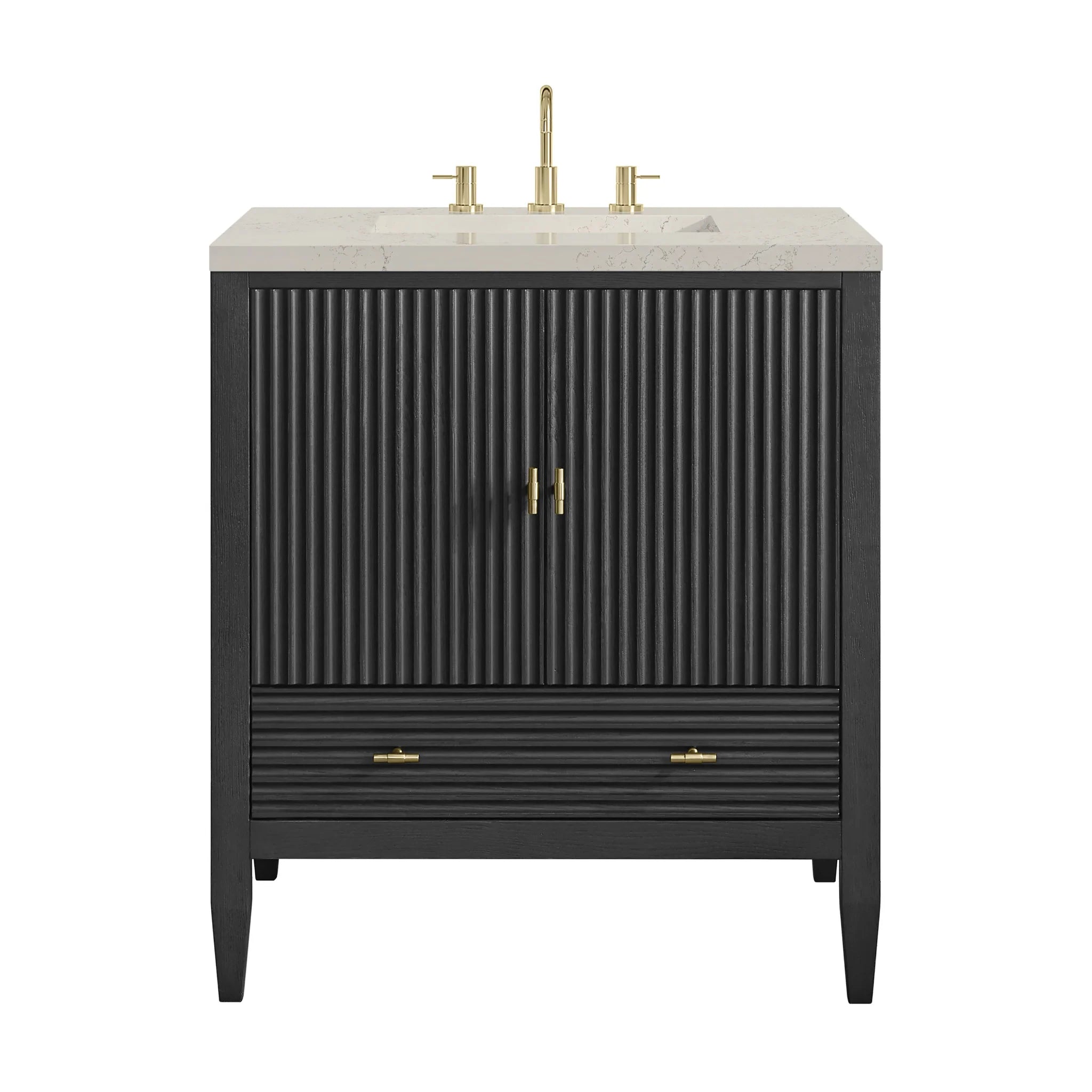 30" Myrrin Single Vanity in Carbon Oak by James Martin Vanities-Siberian Silestone