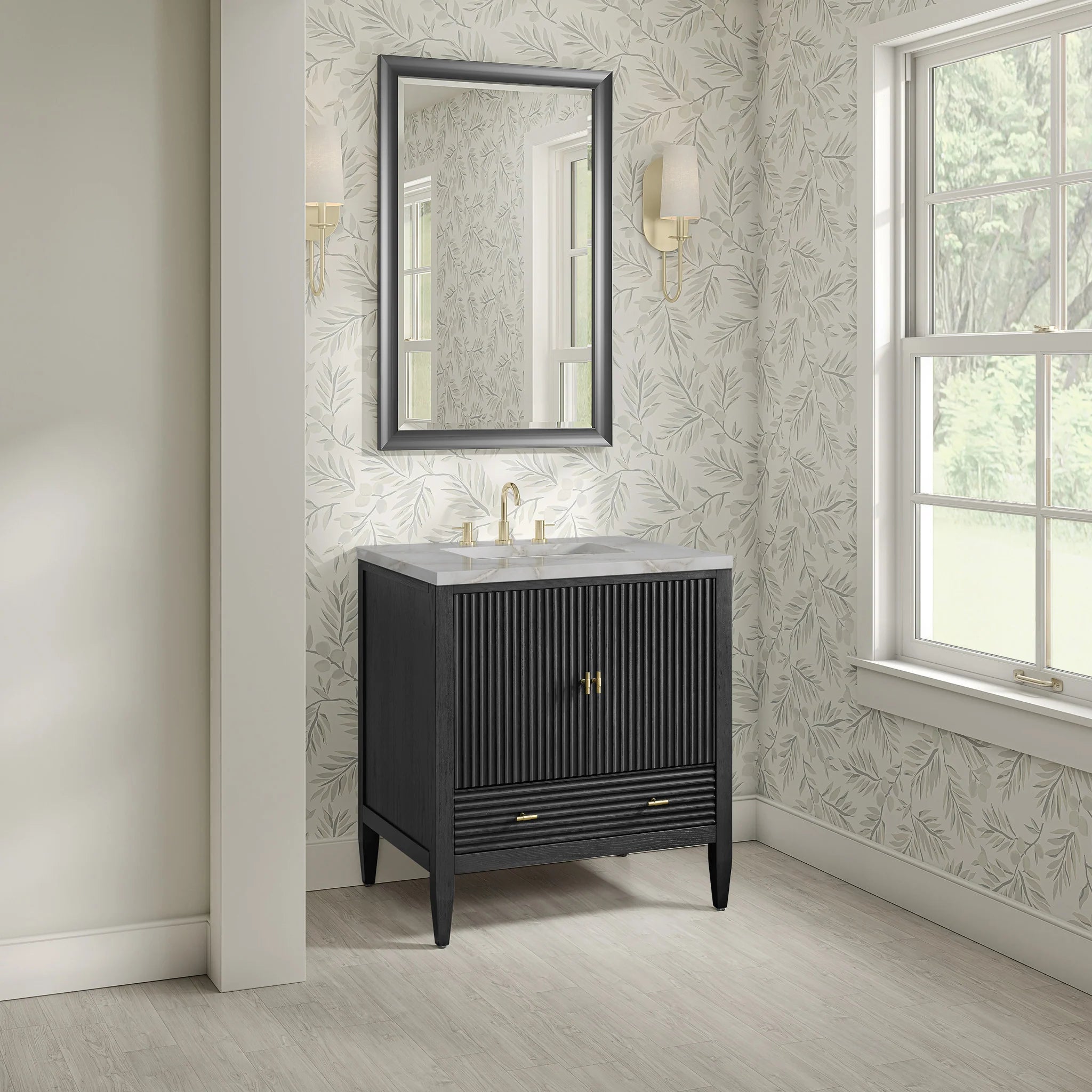 30" Myrrin Single Vanity in Carbon Oak by James Martin Vanities-Victorian Silver Silestone 2