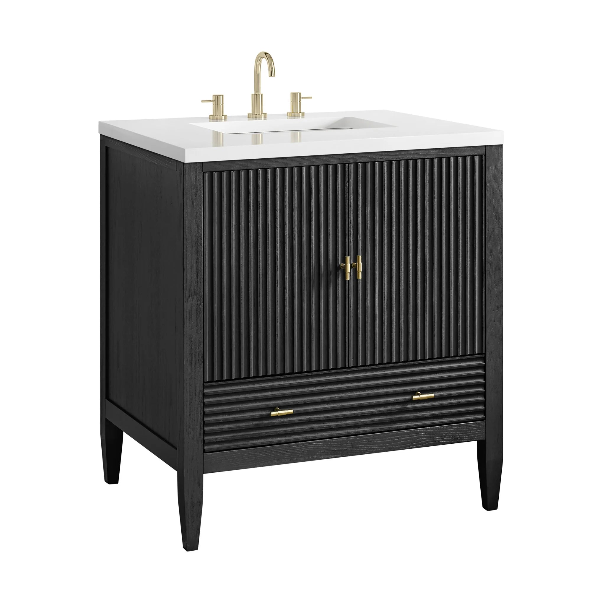 30" Myrrin Single Vanity in Carbon Oak by James Martin Vanities-White Zeus Silestone 13