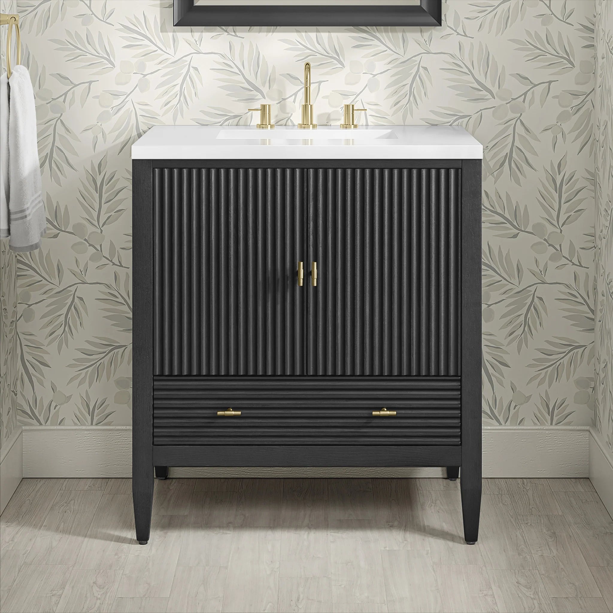 30" Myrrin Single Vanity in Carbon Oak by James Martin Vanities-White Zeus Silestone 3
