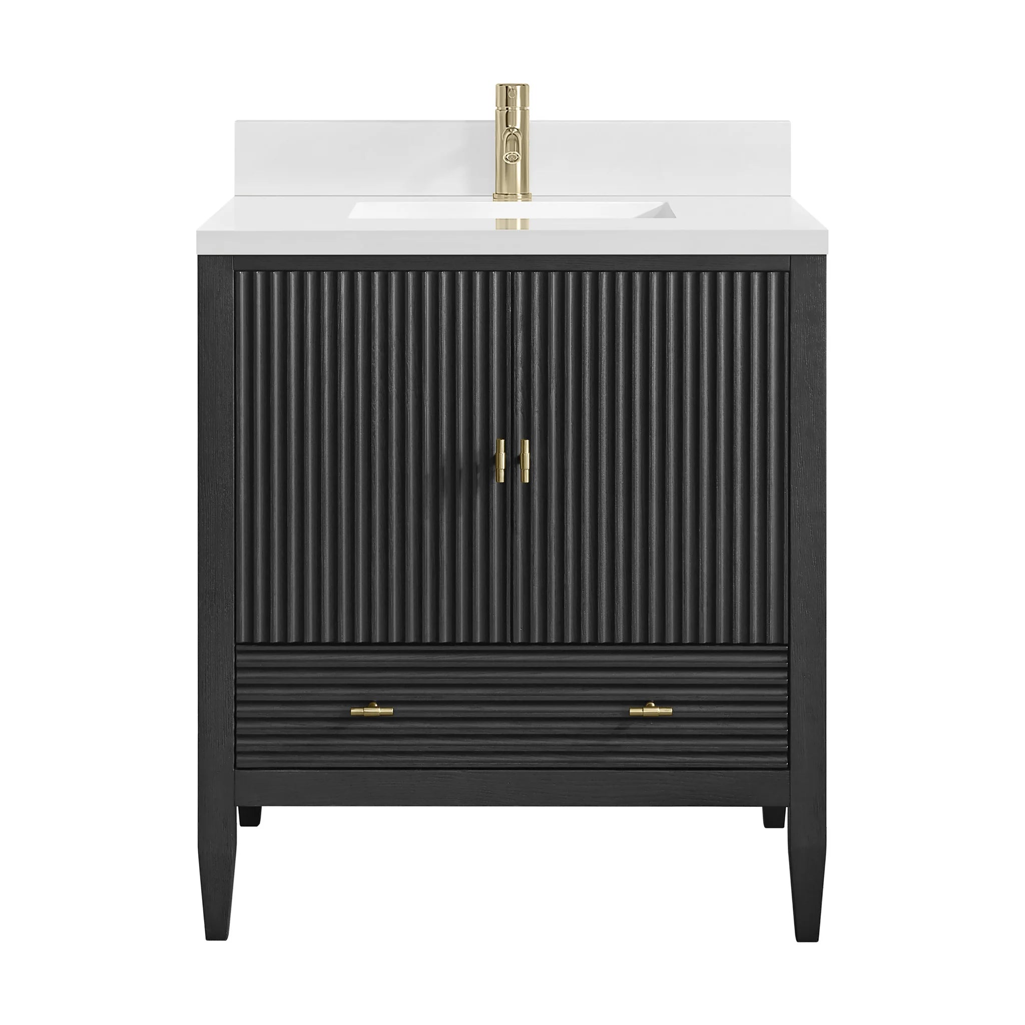 30" Myrrin Single Vanity in Carbon Oak by James Martin Vanities-White Zeus Silestone & Backsplash 1