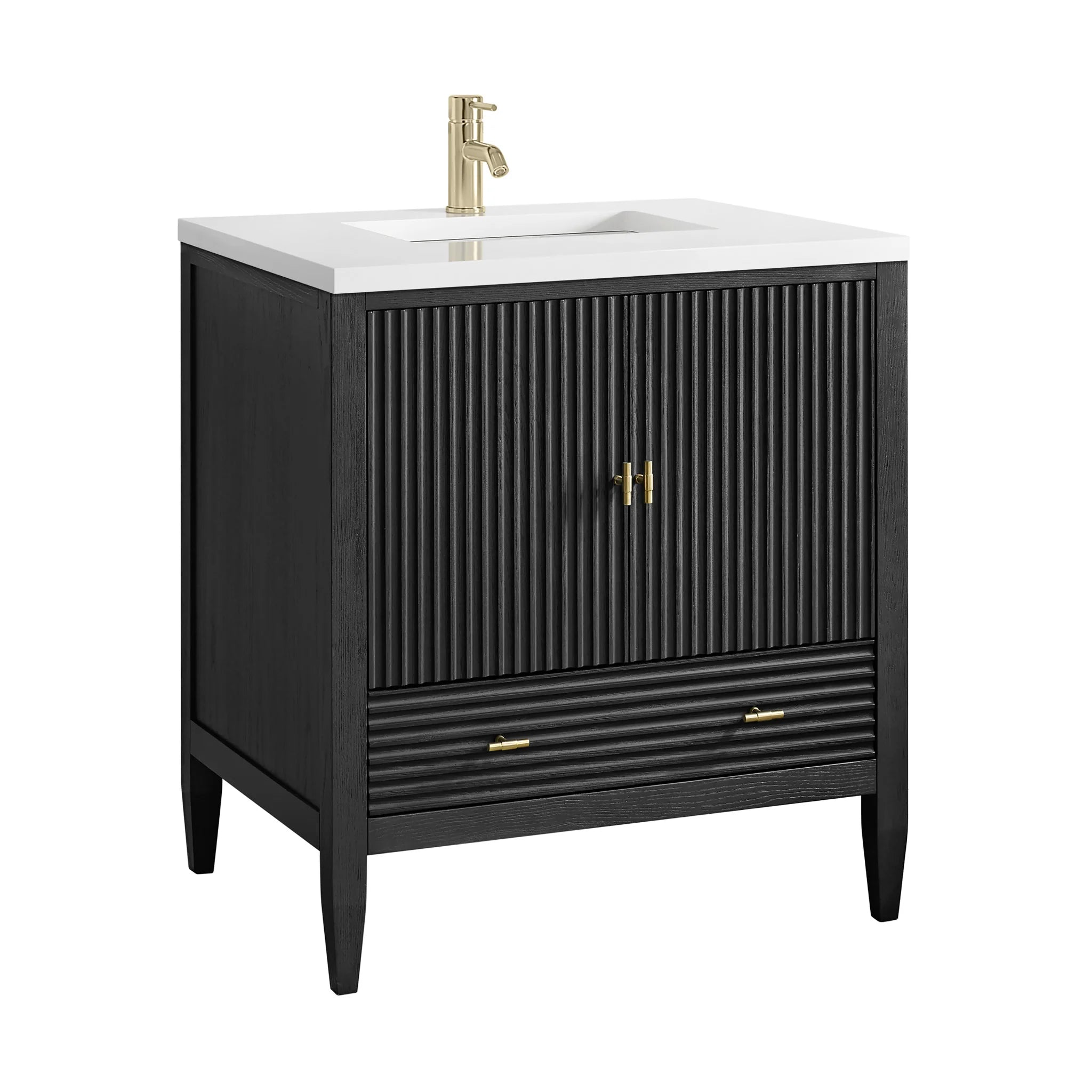 30" Myrrin Single Vanity in Carbon Oak by James Martin Vanities-White Zeus Silestone & Backsplash 13