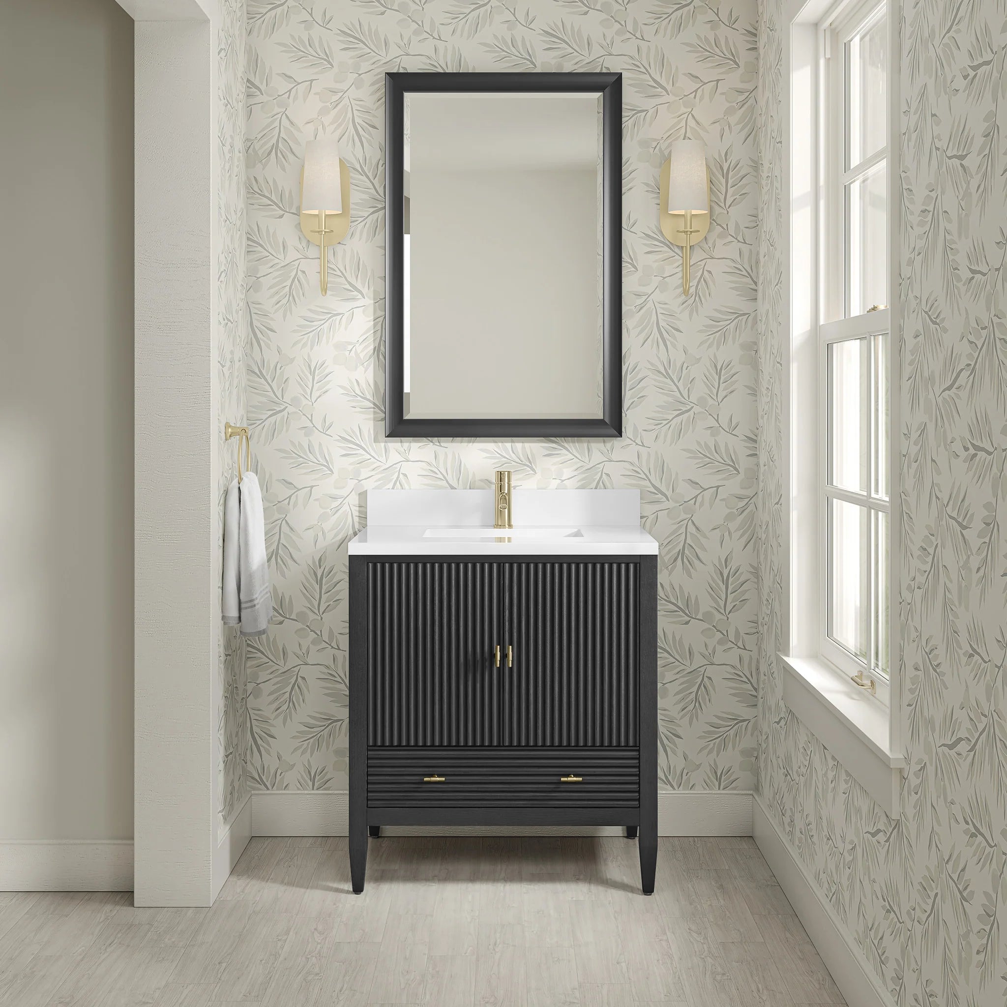 30" Myrrin Single Vanity in Carbon Oak by James Martin Vanities-White Zeus Silestone & Backsplash 4