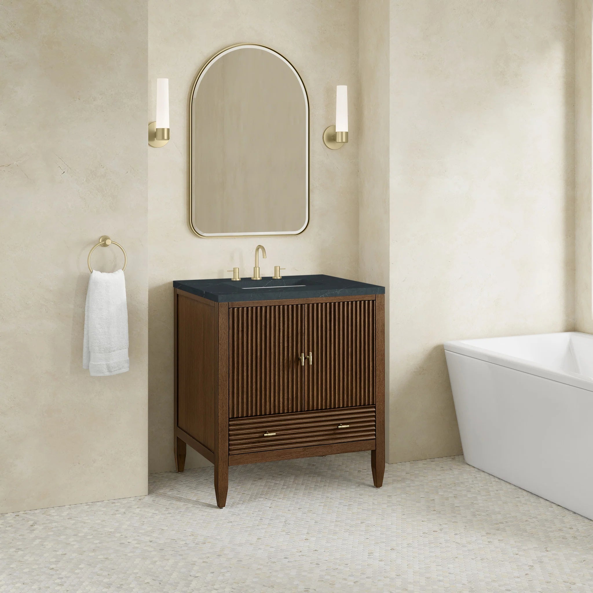 30" Myrrin Single Vanity in Mid-Century Walnut by James Martin Vanities-Charcoal Soapstone Silestone 2