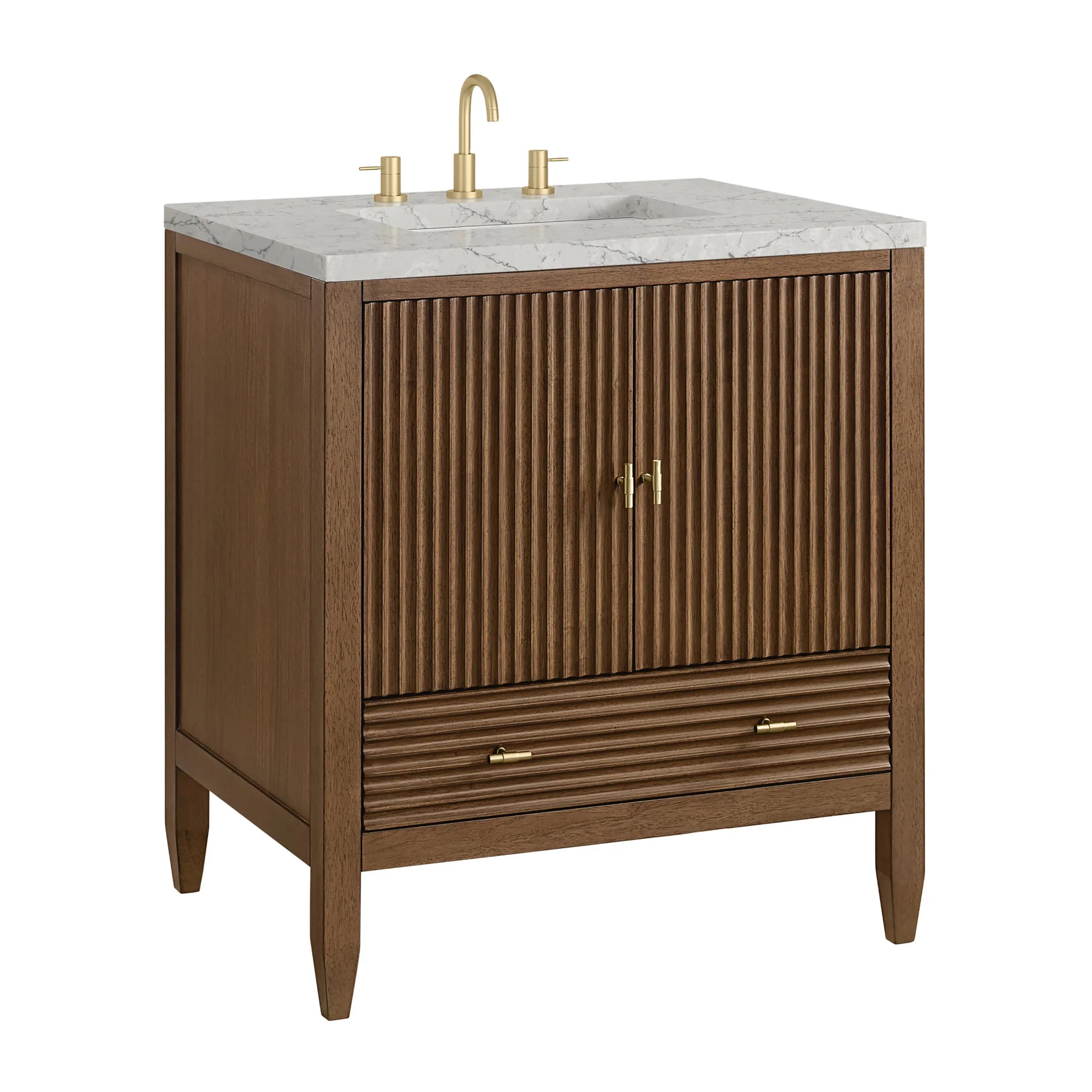 30" Myrrin Single Vanity in Mid-Century Walnut by James Martin Vanities-Eternal Jasmine Pearl Silestone 9