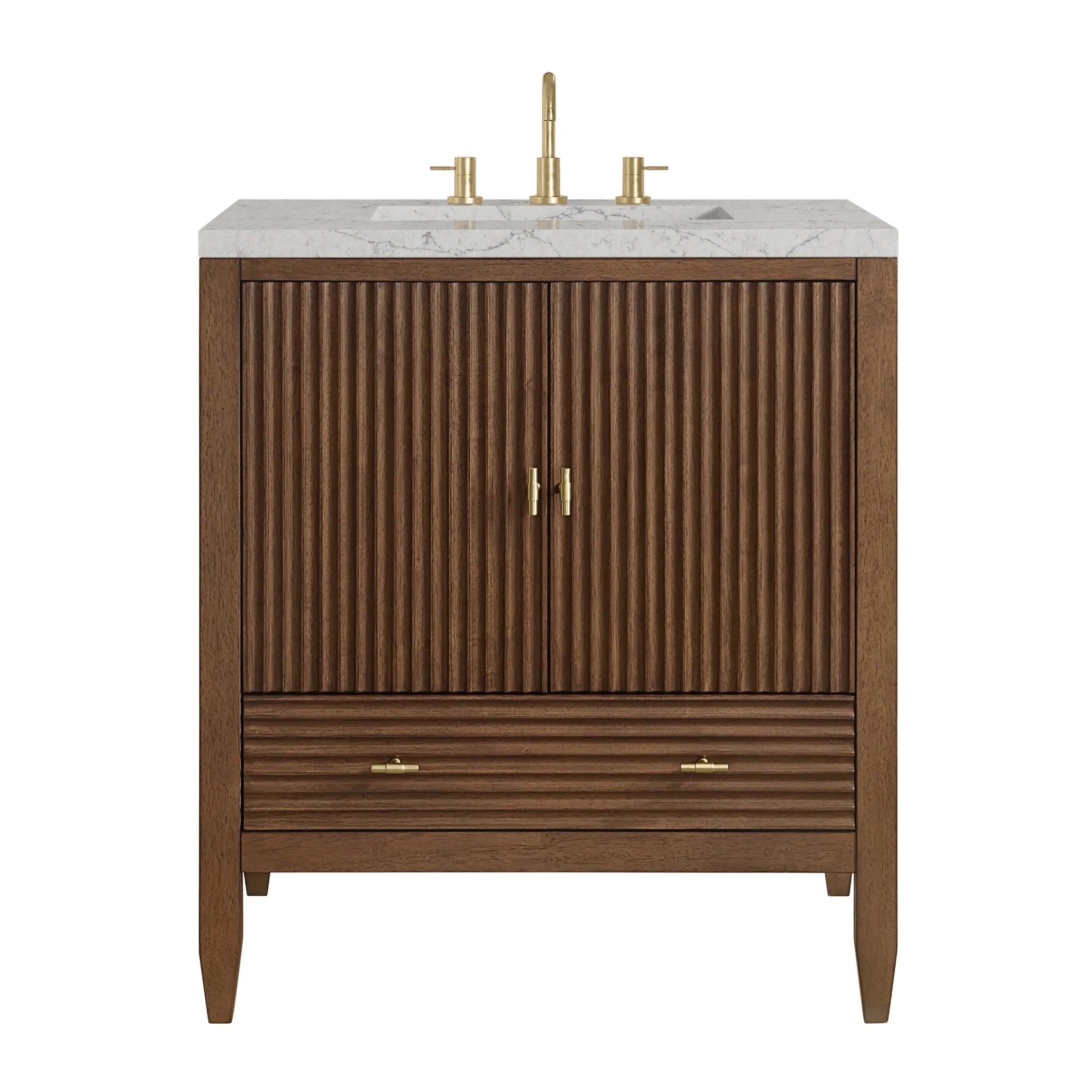 30" Myrrin Single Vanity in Mid-Century Walnut by James Martin Vanities-Eternal Jasmine Pearl Silestone