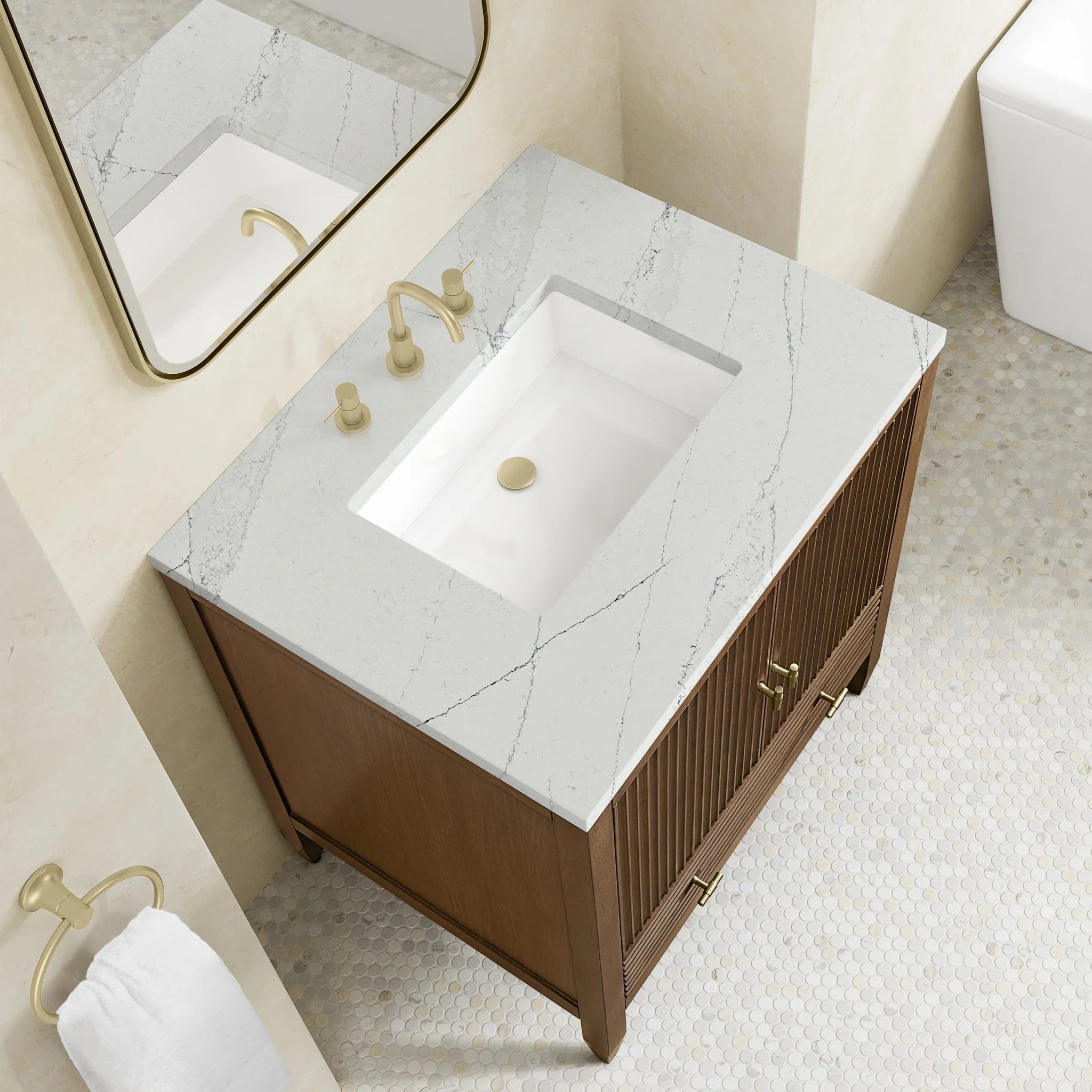 30" Myrrin Single Vanity in Mid-Century Walnut by James Martin Vanities-Ethereal Noctis Silestone 5