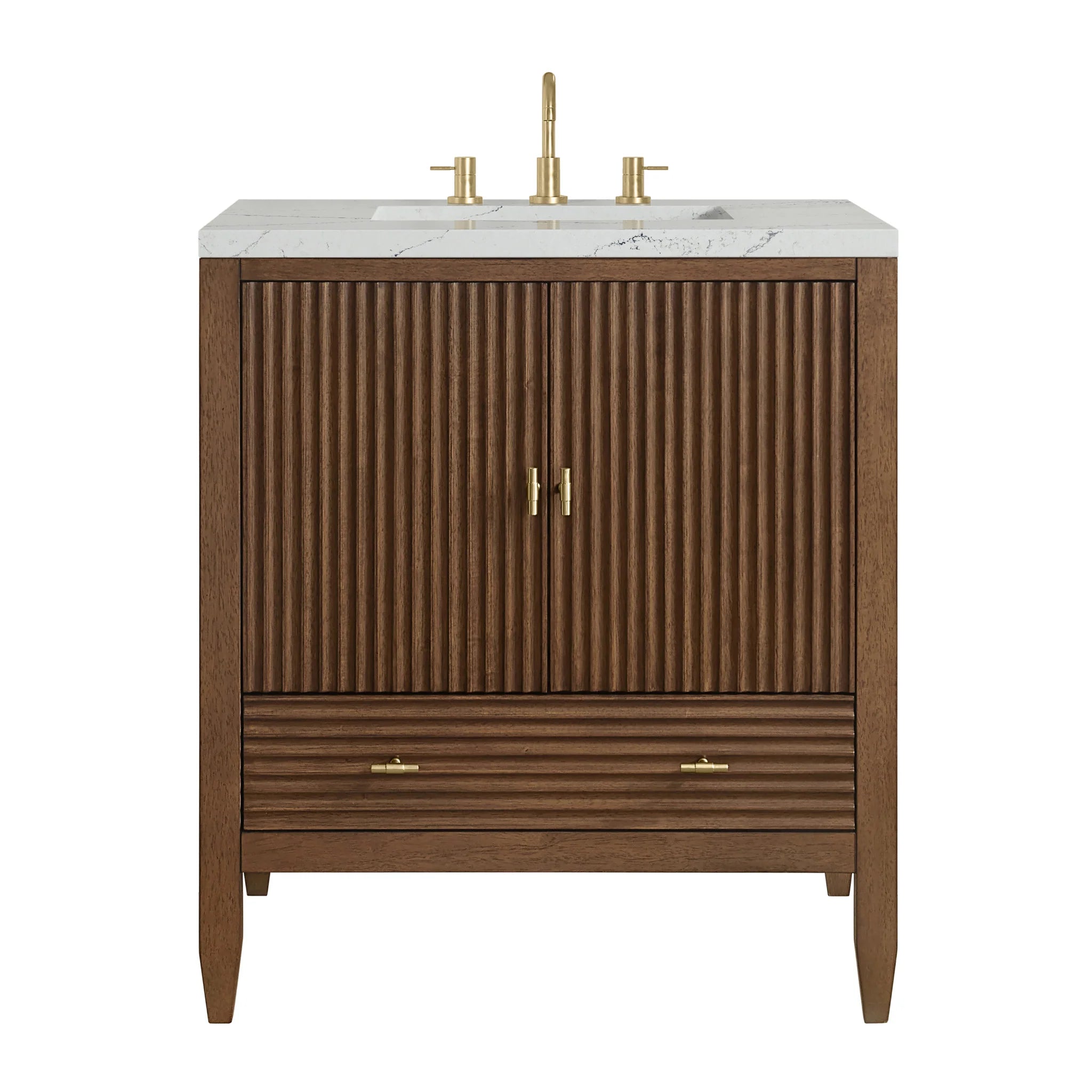 30" Myrrin Single Vanity in Mid-Century Walnut by James Martin Vanities-Ethereal Noctis Silestone