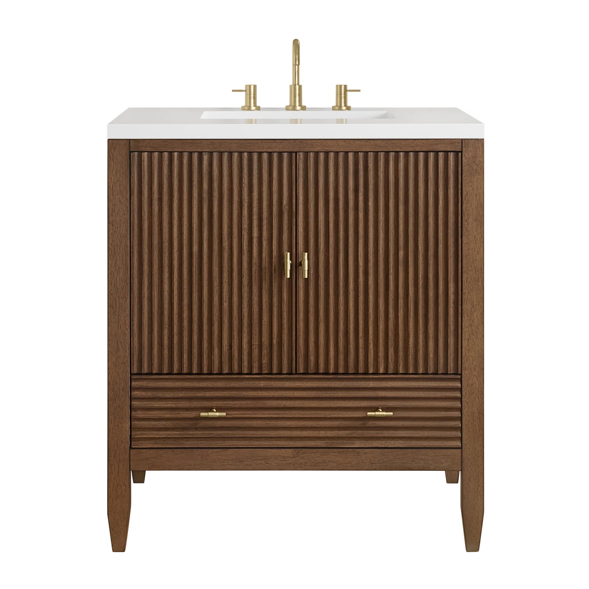 30" Myrrin Single Vanity in Mid-Century Walnut by James Martin Vanities-White Zeus Silestone