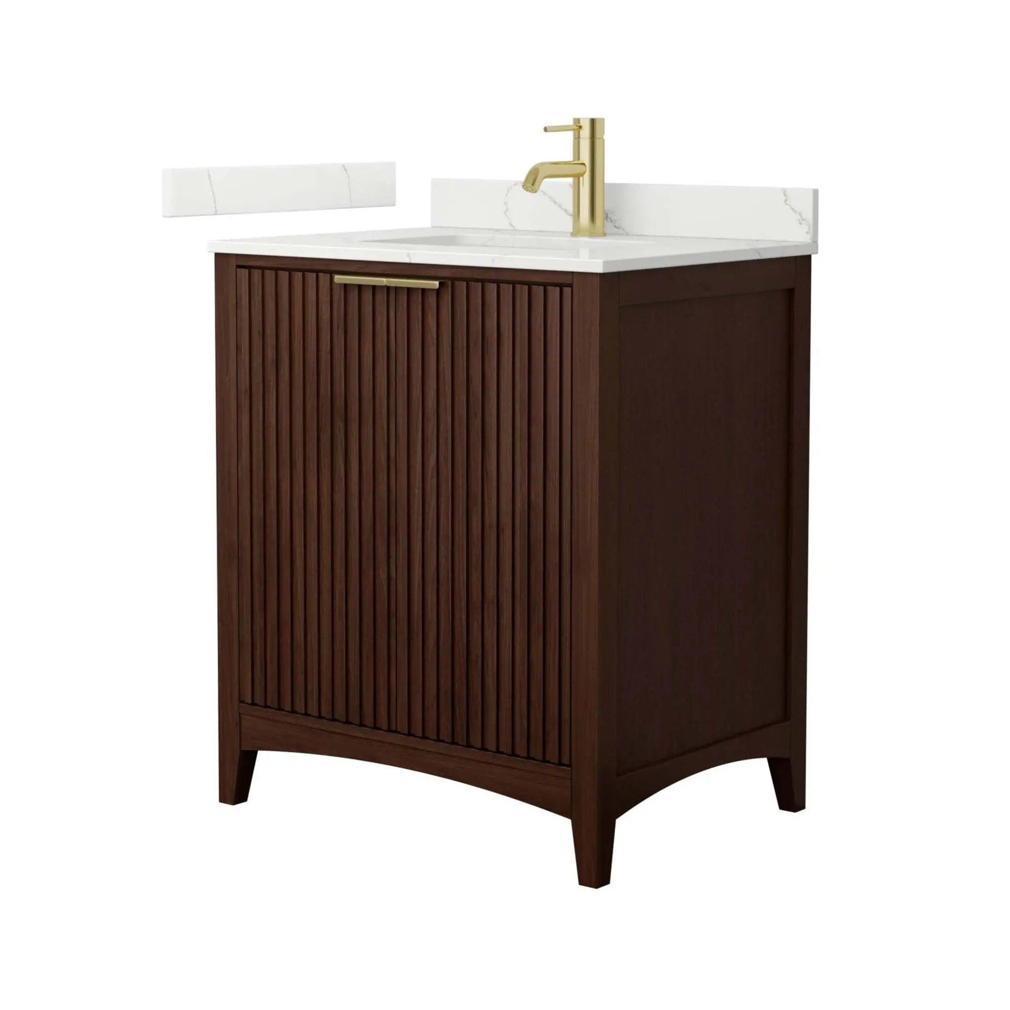 30" Palmilla Single Bathroom Vanity in Dark Walnut with Brushed Gold Trim by Wyndham