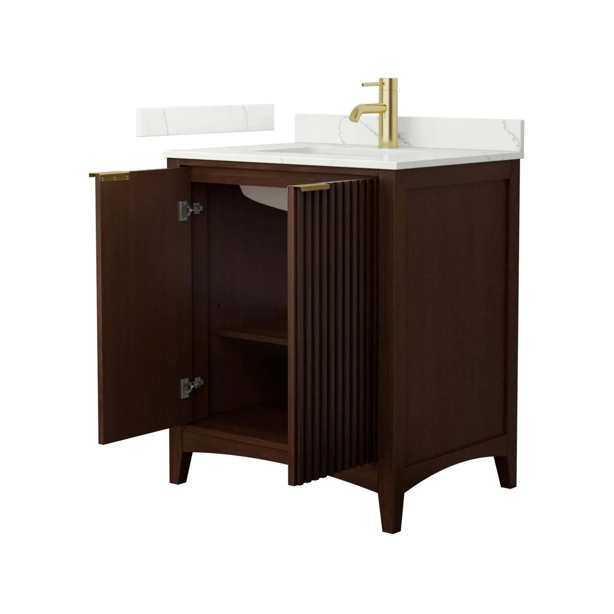 30" Palmilla Single Bathroom Vanity in Dark Walnut with Brushed Gold Trim by Wyndham
