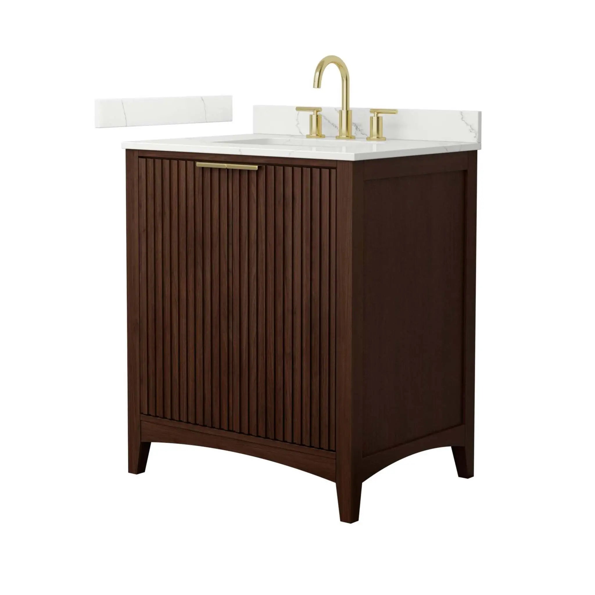 30" Palmilla Single Bathroom Vanity in Dark Walnut with Brushed Gold Trim by Wyndham