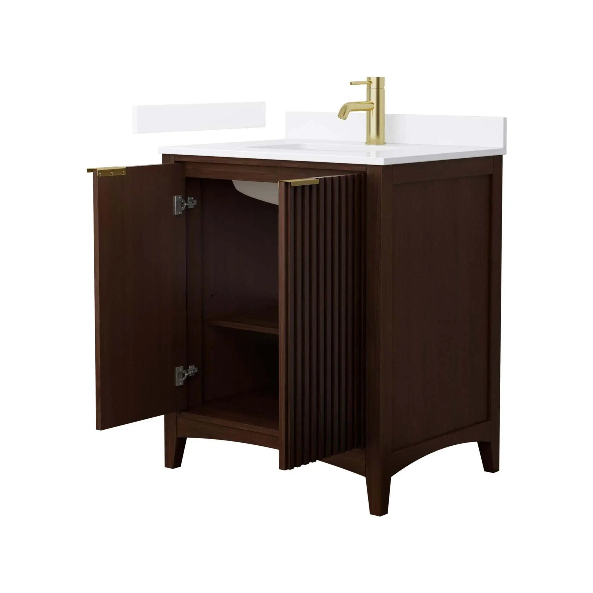 30" Palmilla Single Bathroom Vanity in Dark Walnut with Brushed Gold Trim by Wyndham