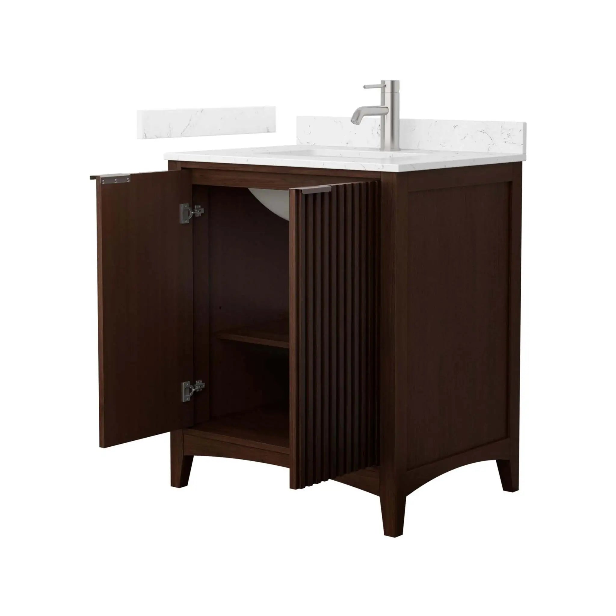 30" Palmilla Single Bathroom Vanity in Dark Walnut with Brushed Nickel Trim by Wyndham