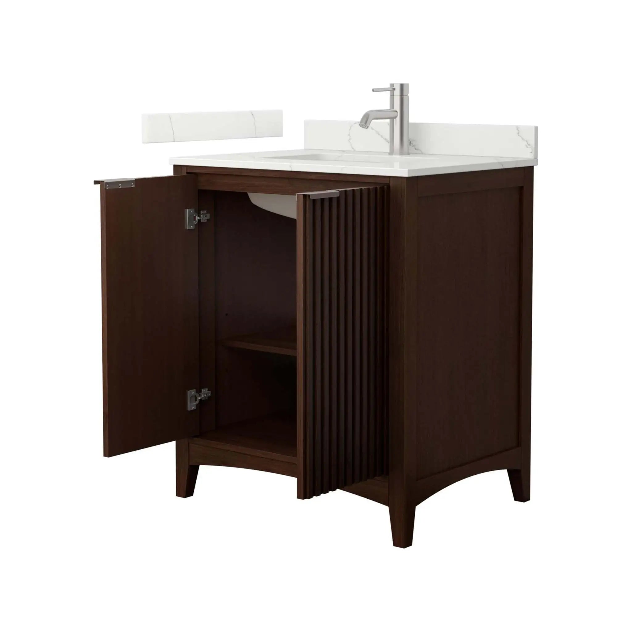 30" Palmilla Single Bathroom Vanity in Dark Walnut with Brushed Nickel Trim by Wyndham