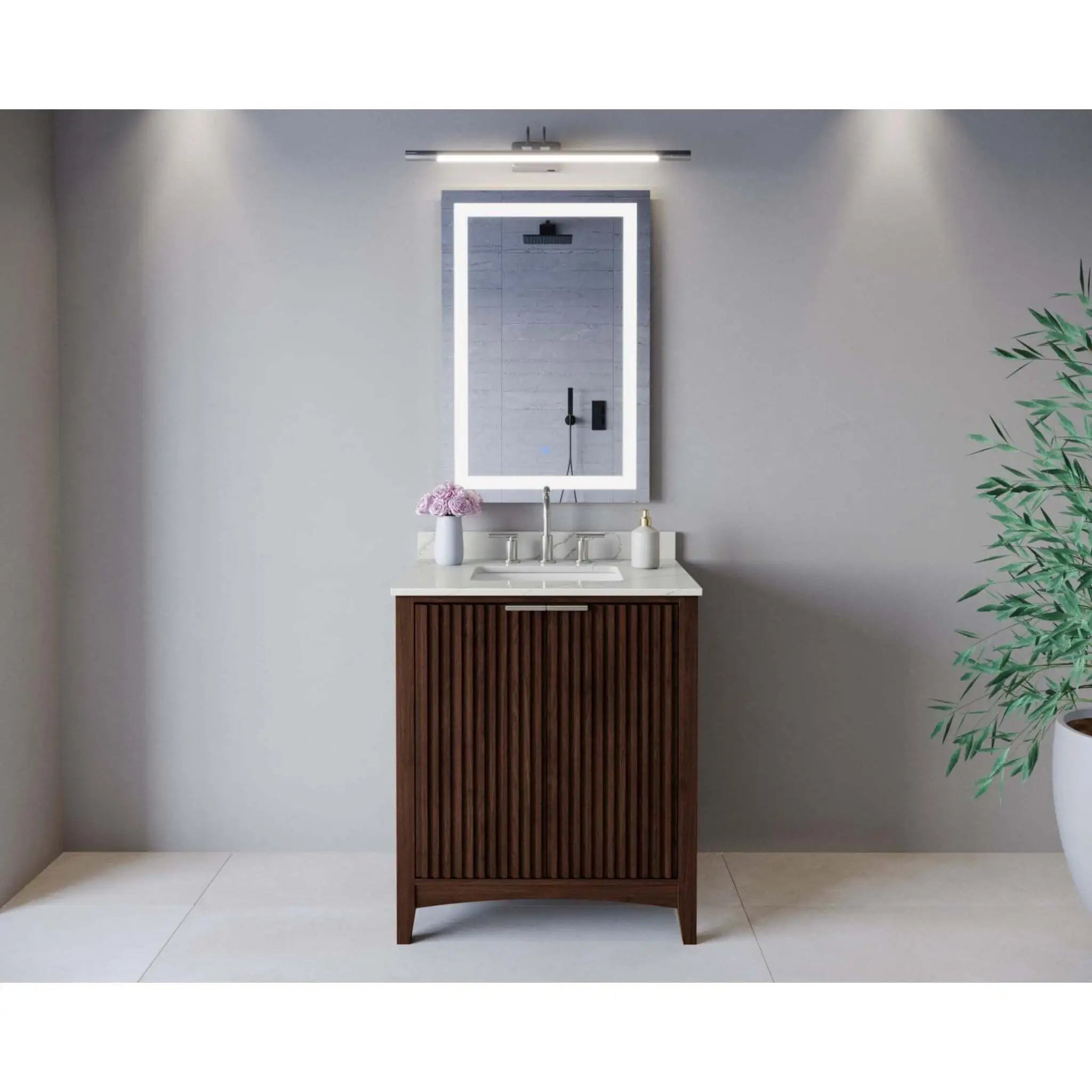 30" Palmilla Single Bathroom Vanity in Dark Walnut with Brushed Nickel Trim by Wyndham