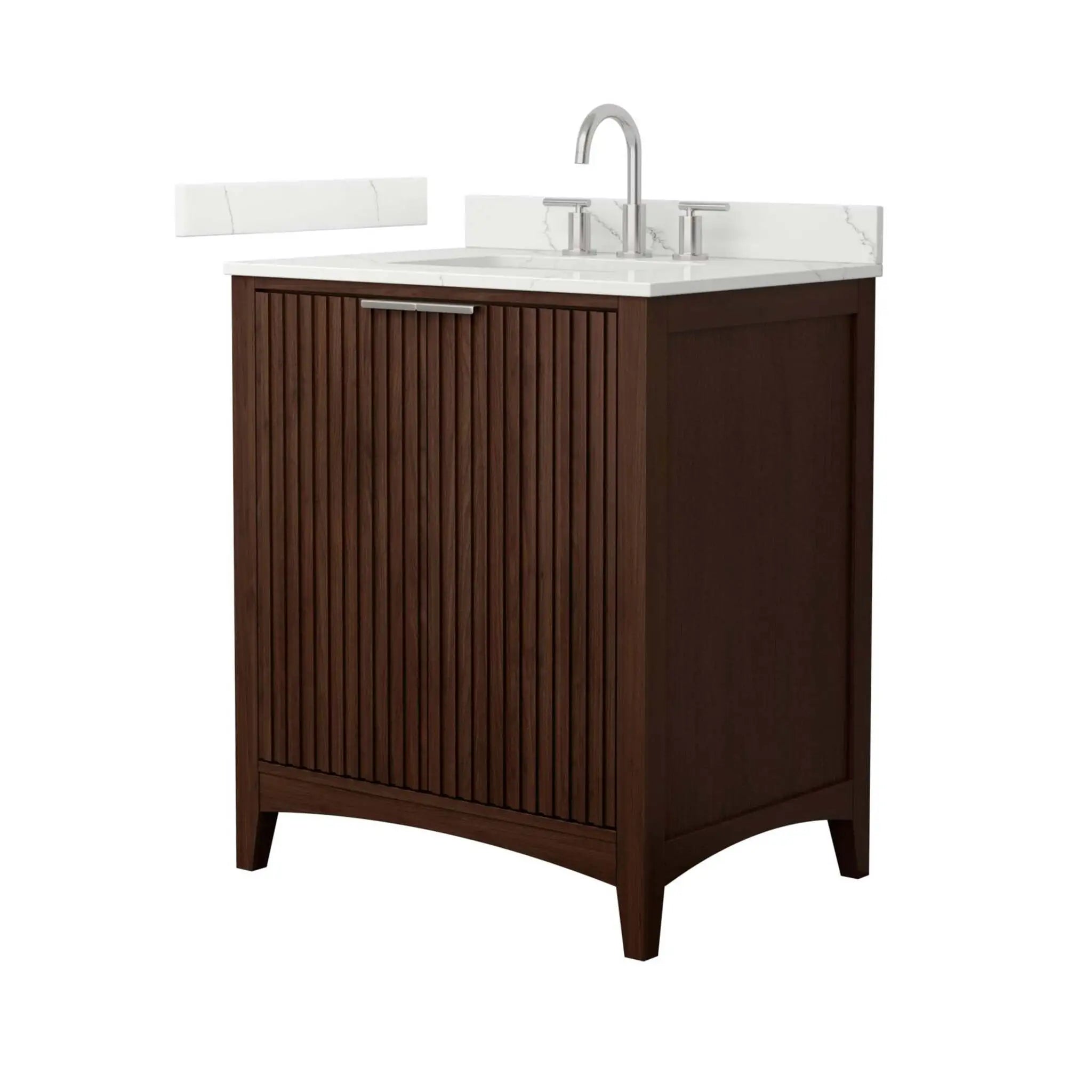 30" Palmilla Single Bathroom Vanity in Dark Walnut with Brushed Nickel Trim by Wyndham