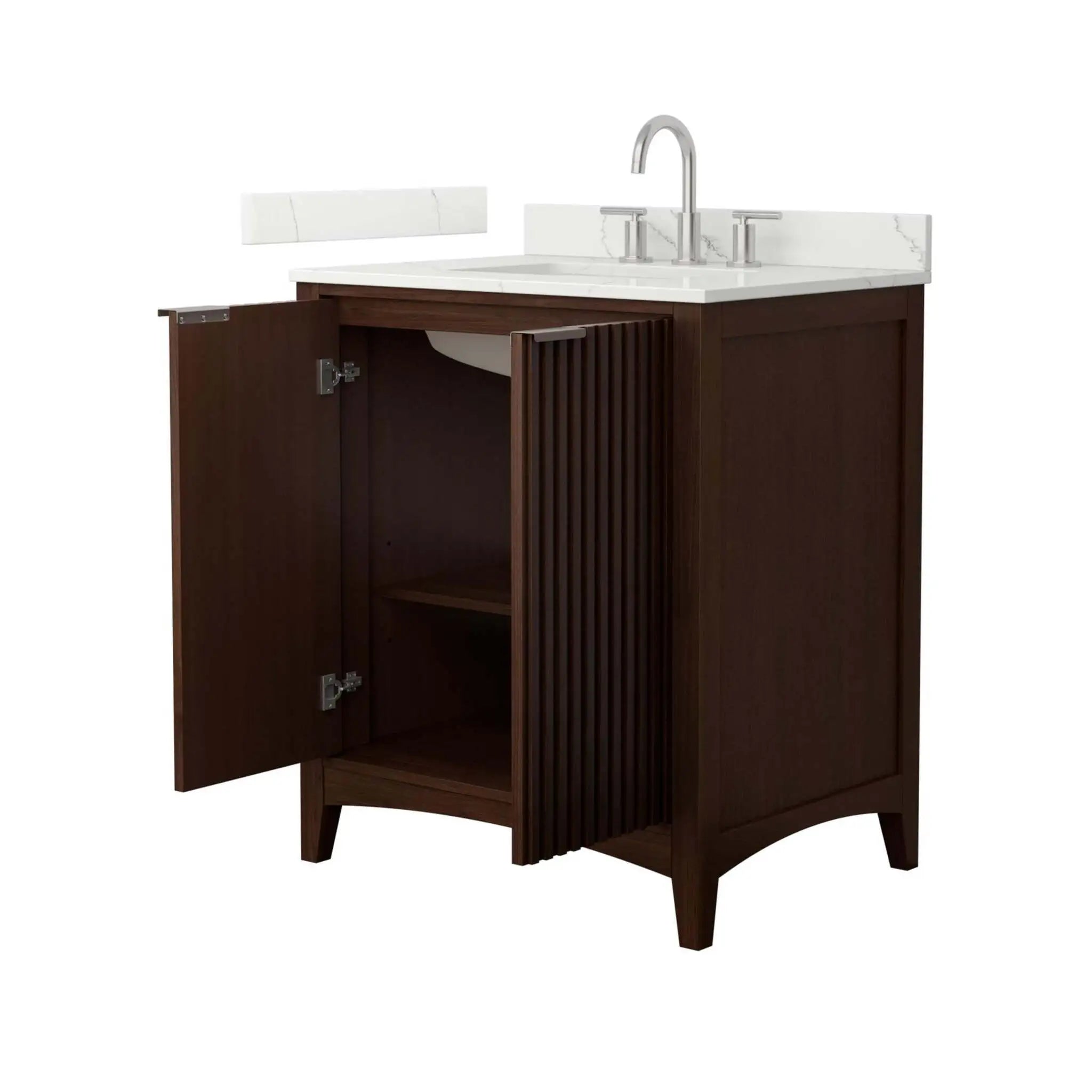 30" Palmilla Single Bathroom Vanity in Dark Walnut with Brushed Nickel Trim by Wyndham