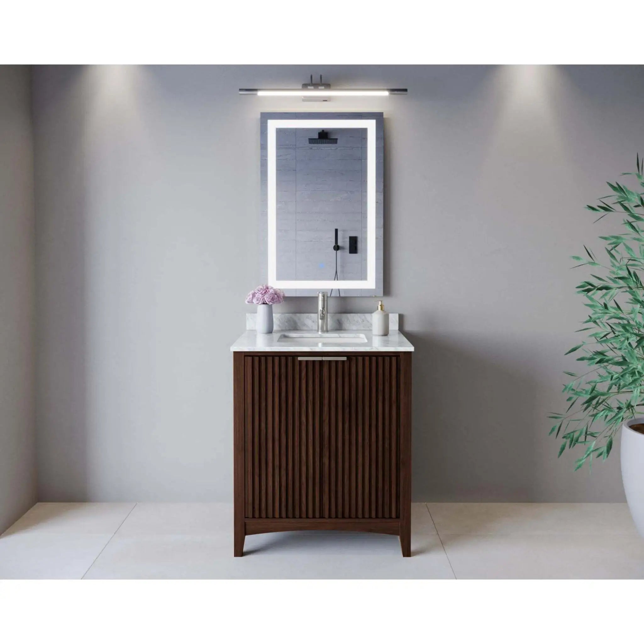 30" Palmilla Single Bathroom Vanity in Dark Walnut with Brushed Nickel Trim by Wyndham