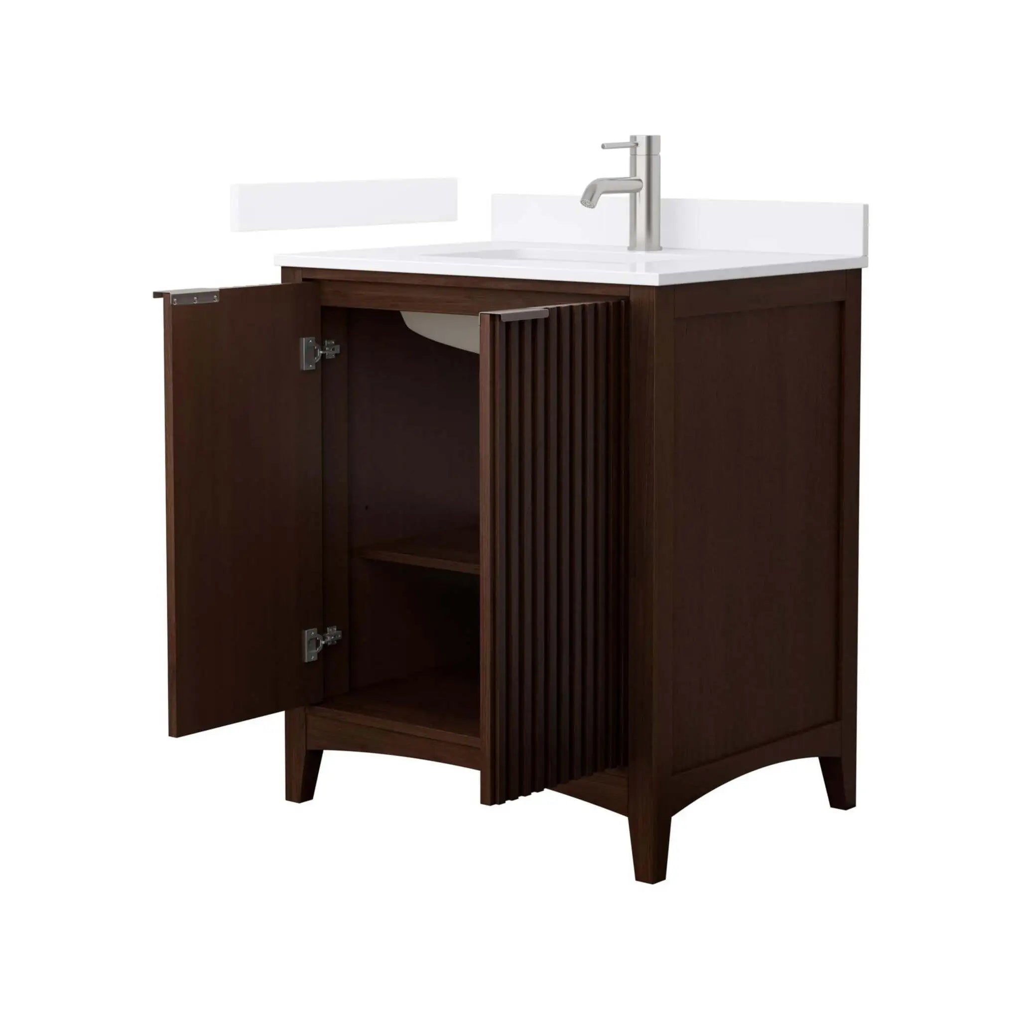 30" Palmilla Single Bathroom Vanity in Dark Walnut with Brushed Nickel Trim by Wyndham