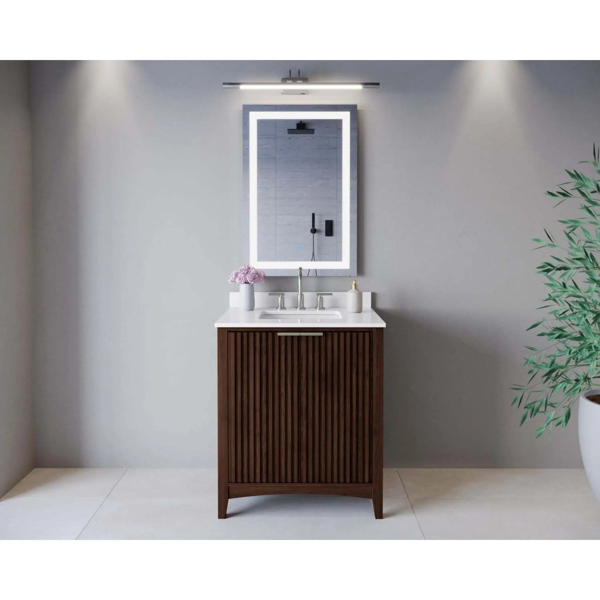 30" Palmilla Single Bathroom Vanity in Dark Walnut with Brushed Nickel Trim by Wyndham