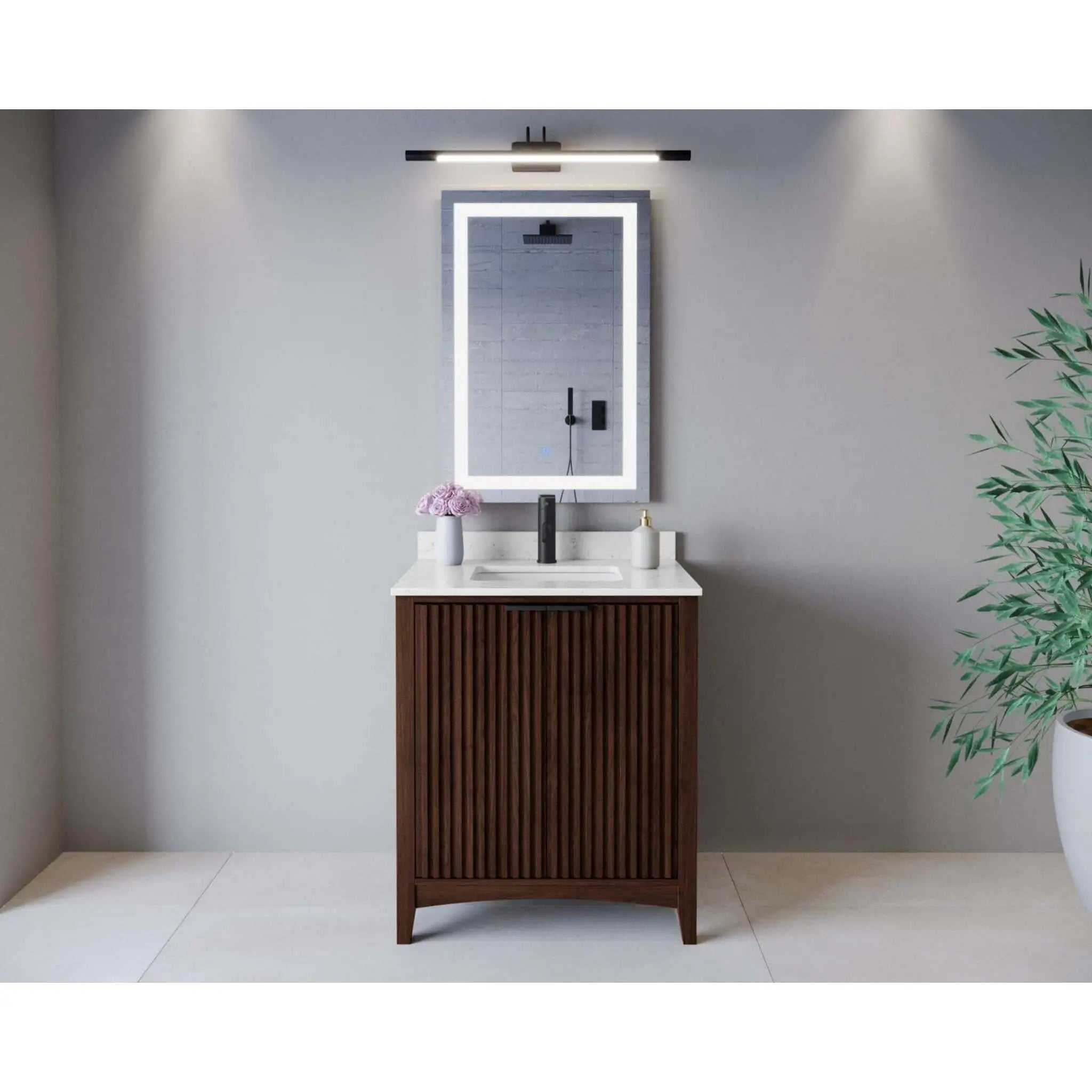 30" Palmilla Single Bathroom Vanity in Dark Walnut with Matte Black Trim by Wyndham