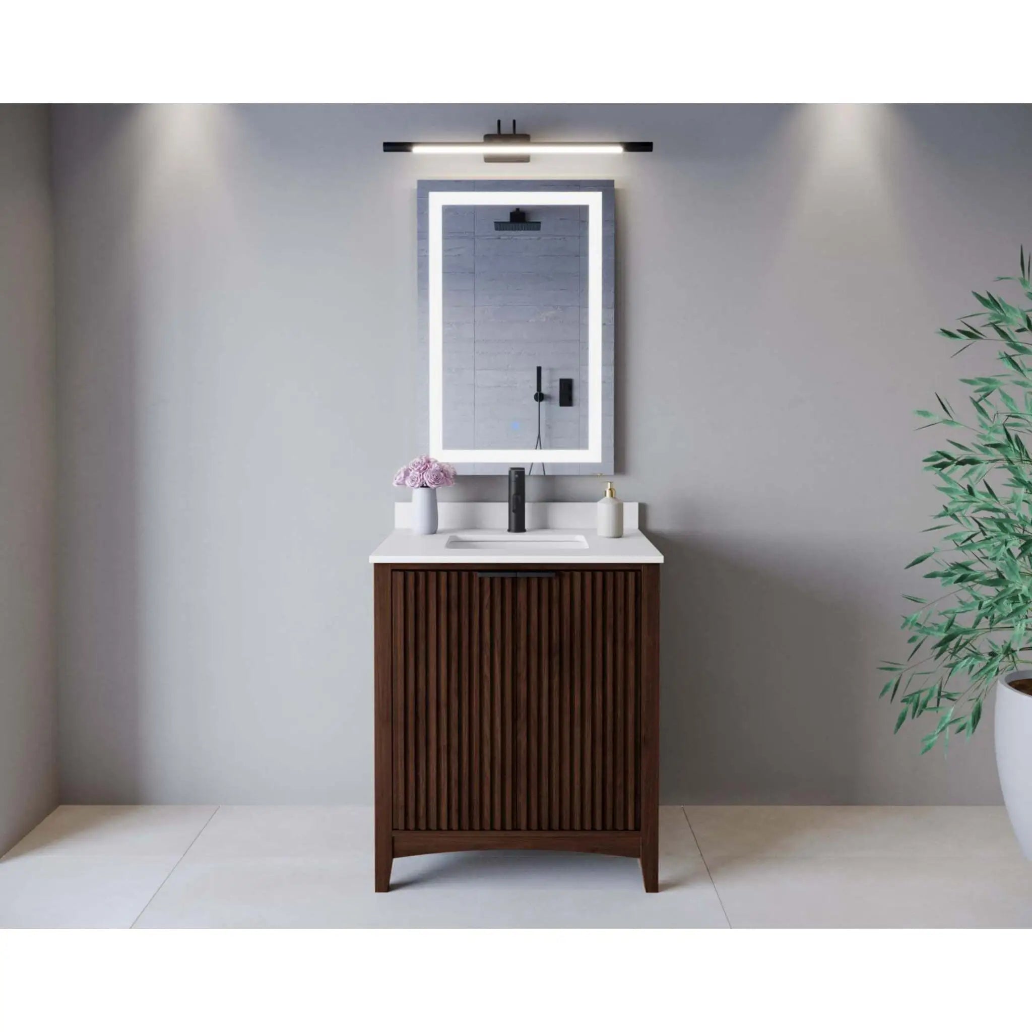 30" Palmilla Single Bathroom Vanity in Dark Walnut with Matte Black Trim by Wyndham