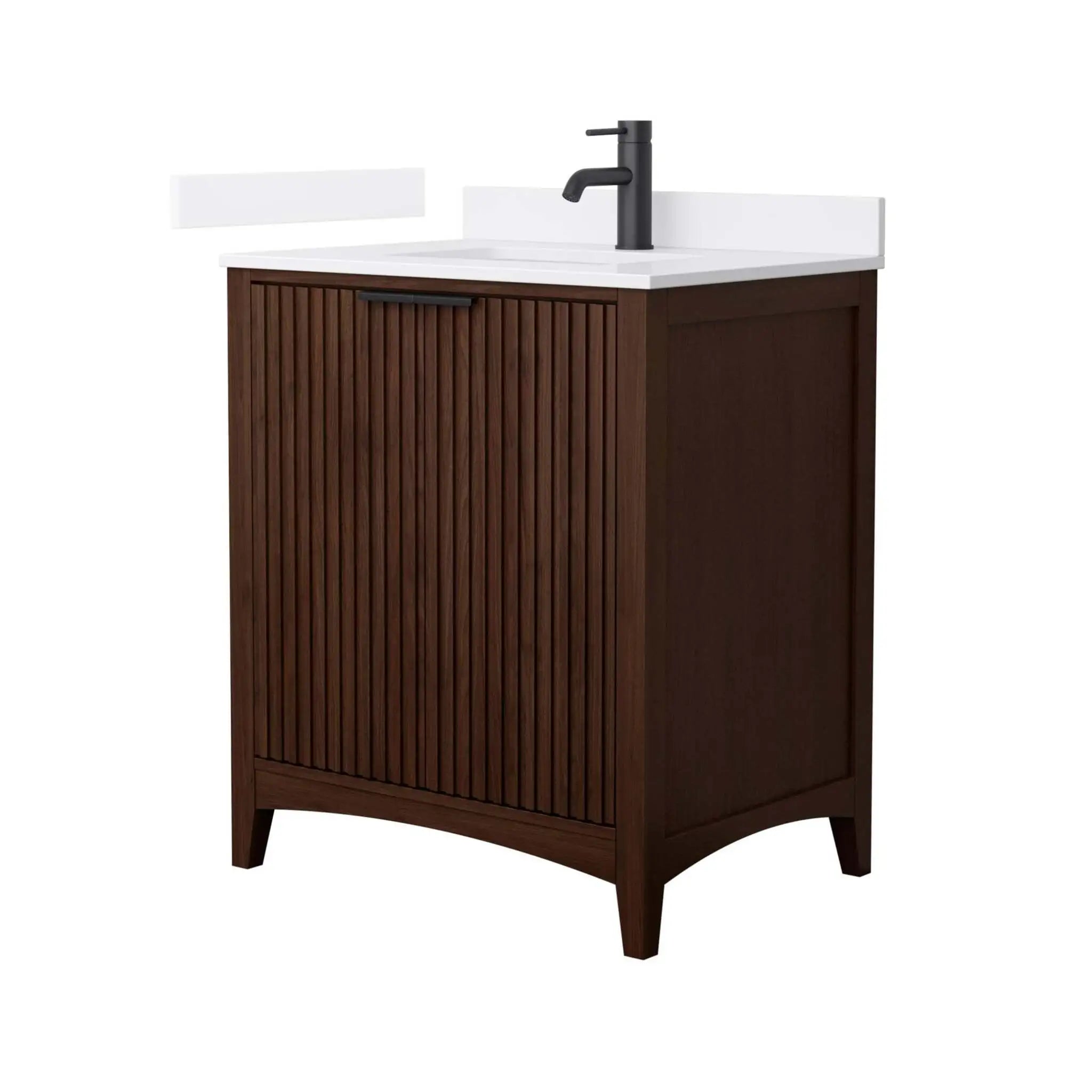 30" Palmilla Single Bathroom Vanity in Dark Walnut with Matte Black Trim by Wyndham
