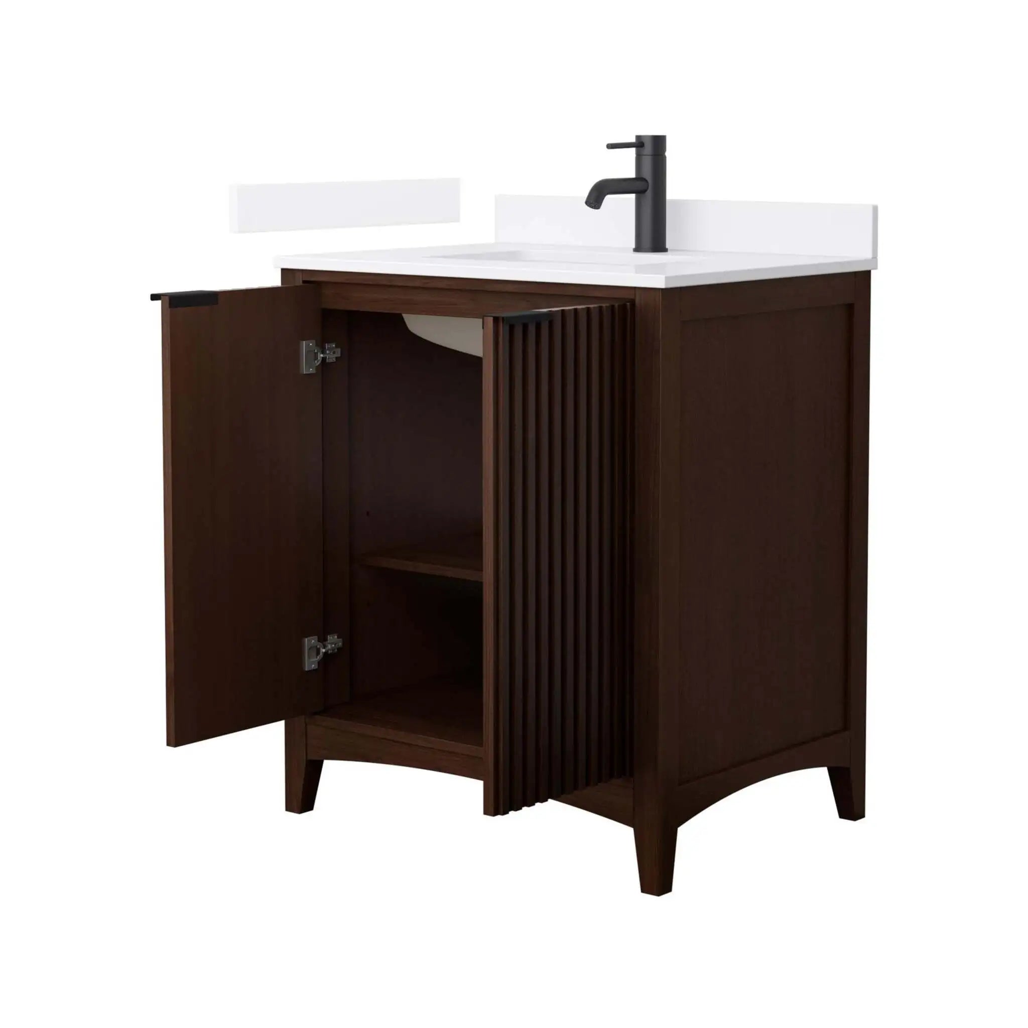 30" Palmilla Single Bathroom Vanity in Dark Walnut with Matte Black Trim by Wyndham