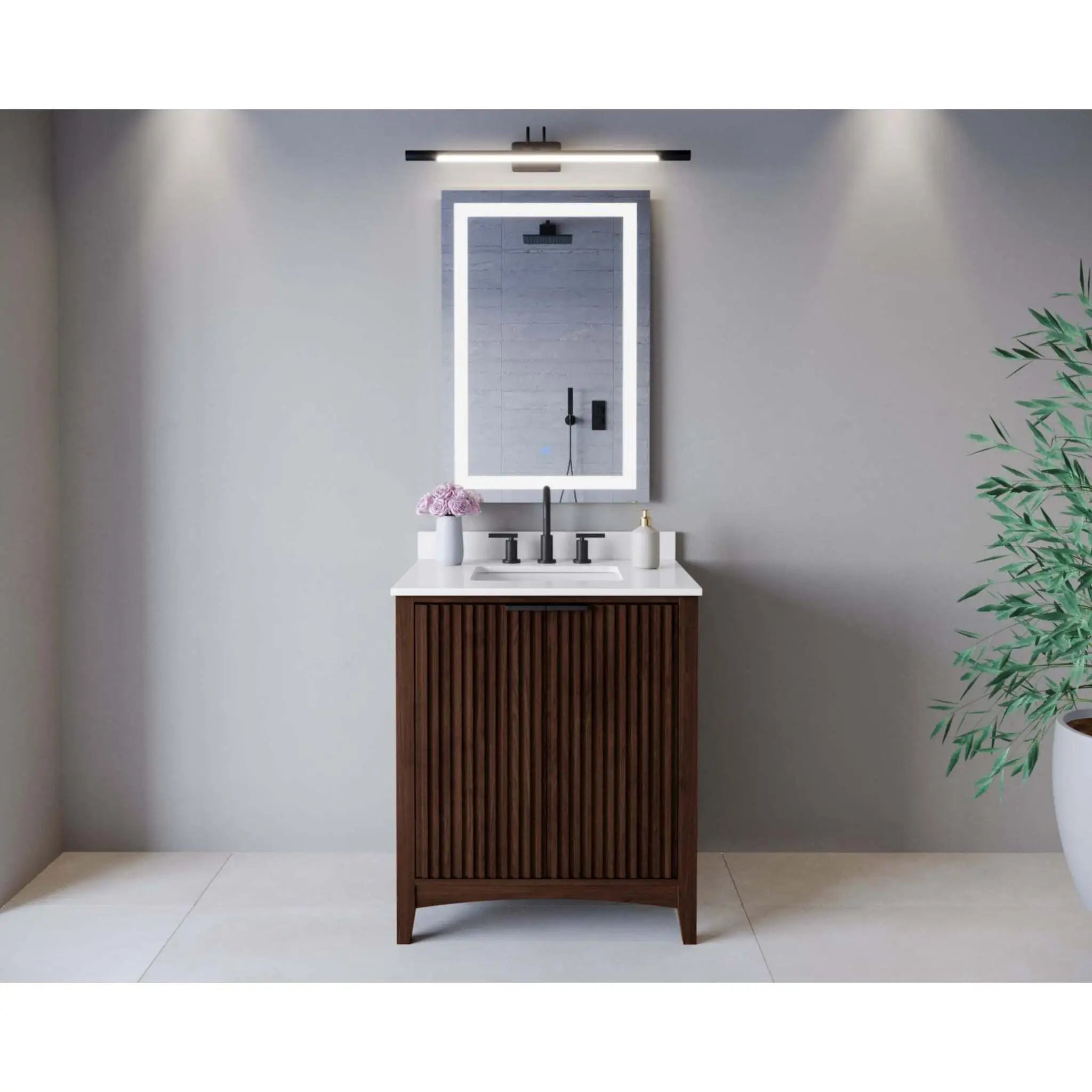 30" Palmilla Single Bathroom Vanity in Dark Walnut with Matte Black Trim by Wyndham