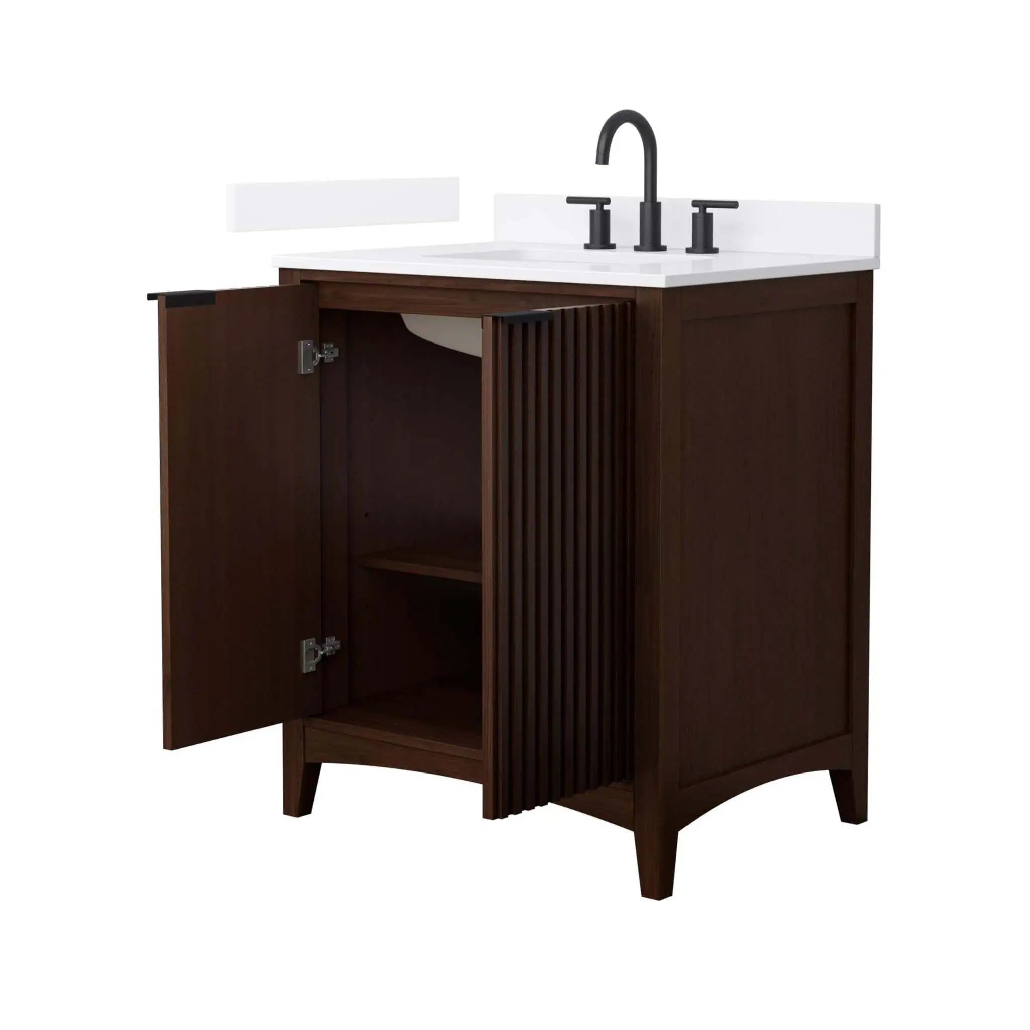 30" Palmilla Single Bathroom Vanity in Dark Walnut with Matte Black Trim by Wyndham