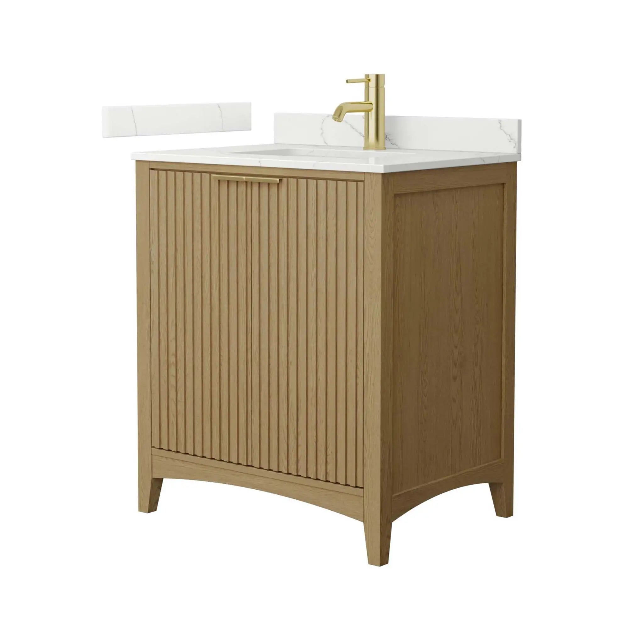 30" Palmilla Single Bathroom Vanity in Natural Oak with Brushed Gold Trim by Wyndham