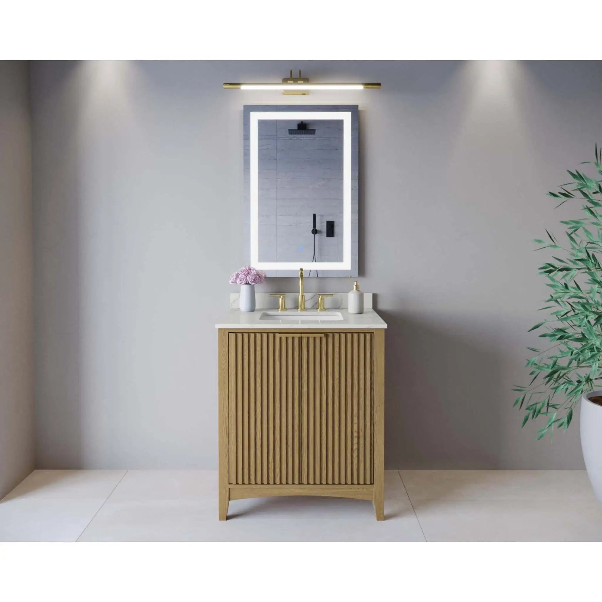 30" Palmilla Single Bathroom Vanity in Natural Oak with Brushed Gold Trim by Wyndham